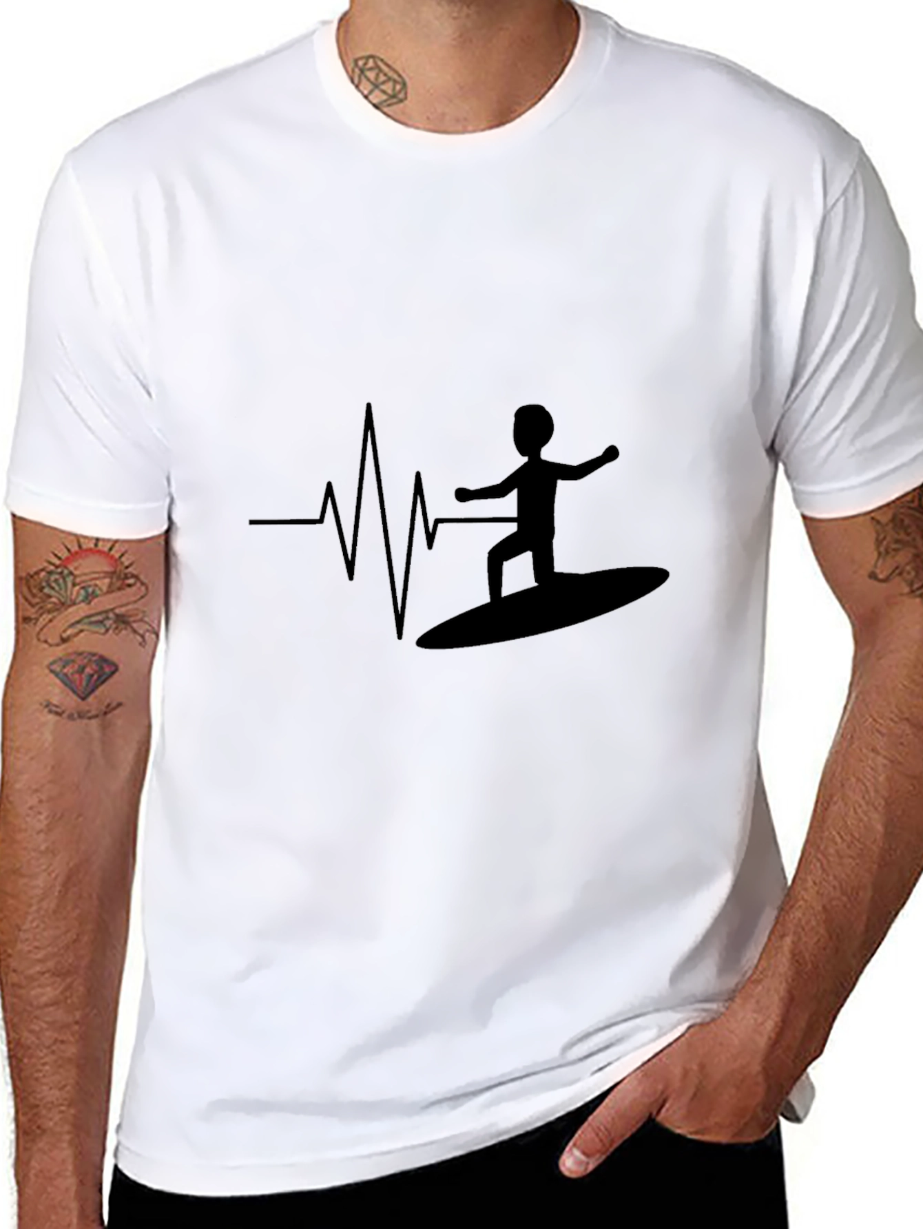 Surfer Heartbeat Black T-Shirt