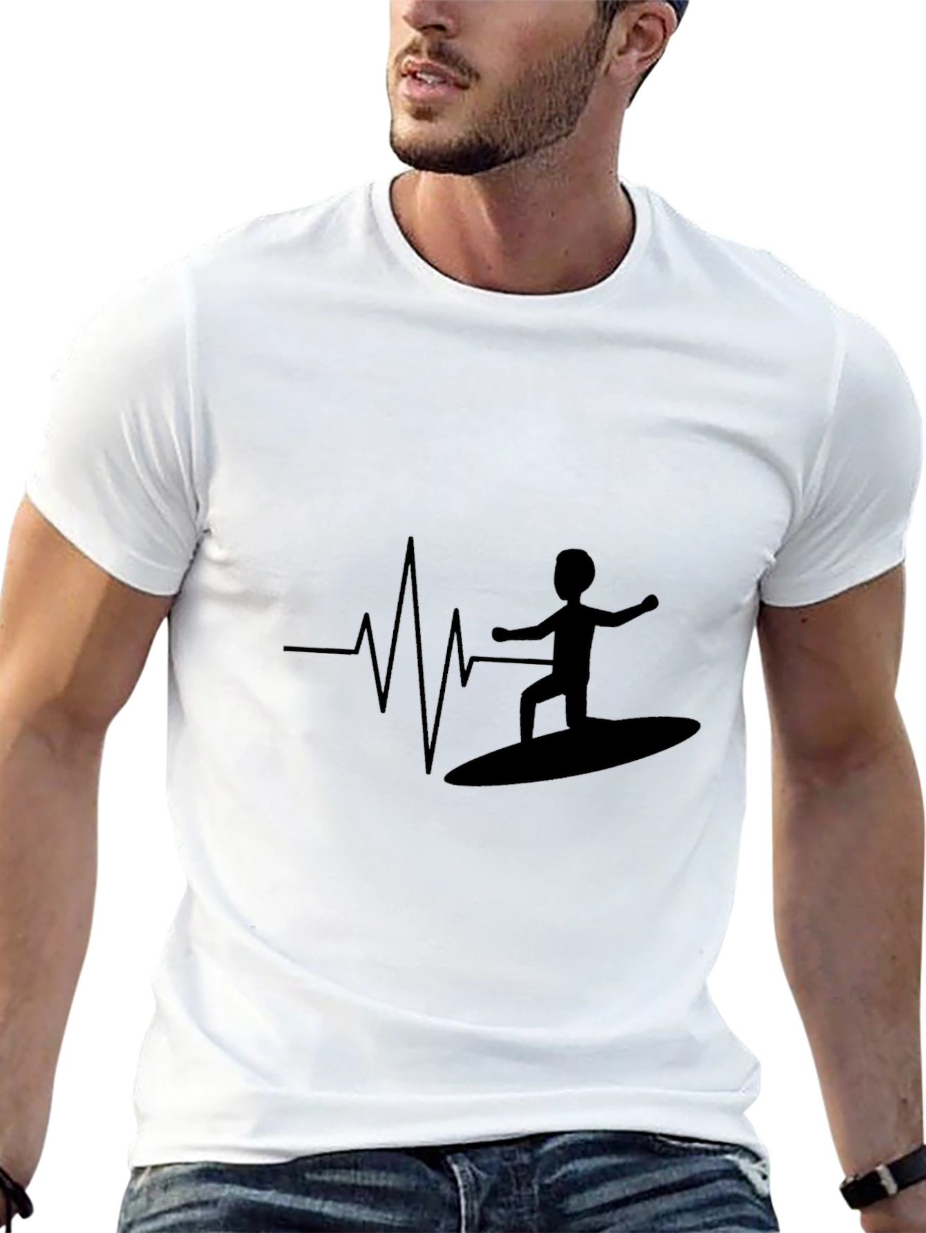 Surfer Heartbeat Black T-Shirt