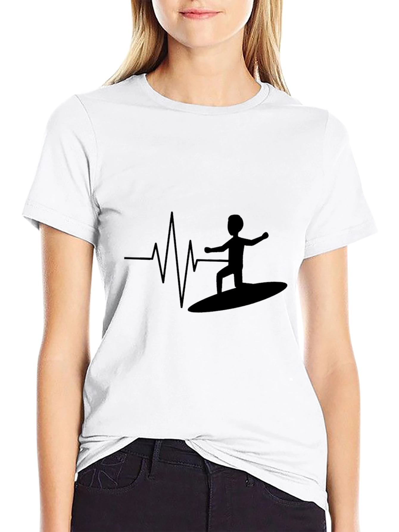 Surfer Heartbeat Black T-Shirt