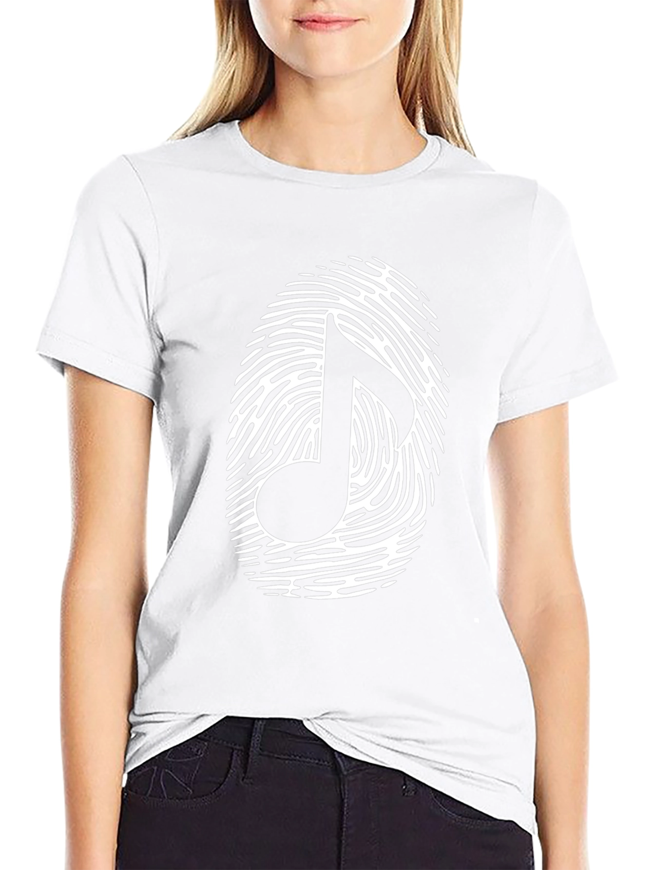 Musical Note Fingerprint Graphic T-Shirt - Black
