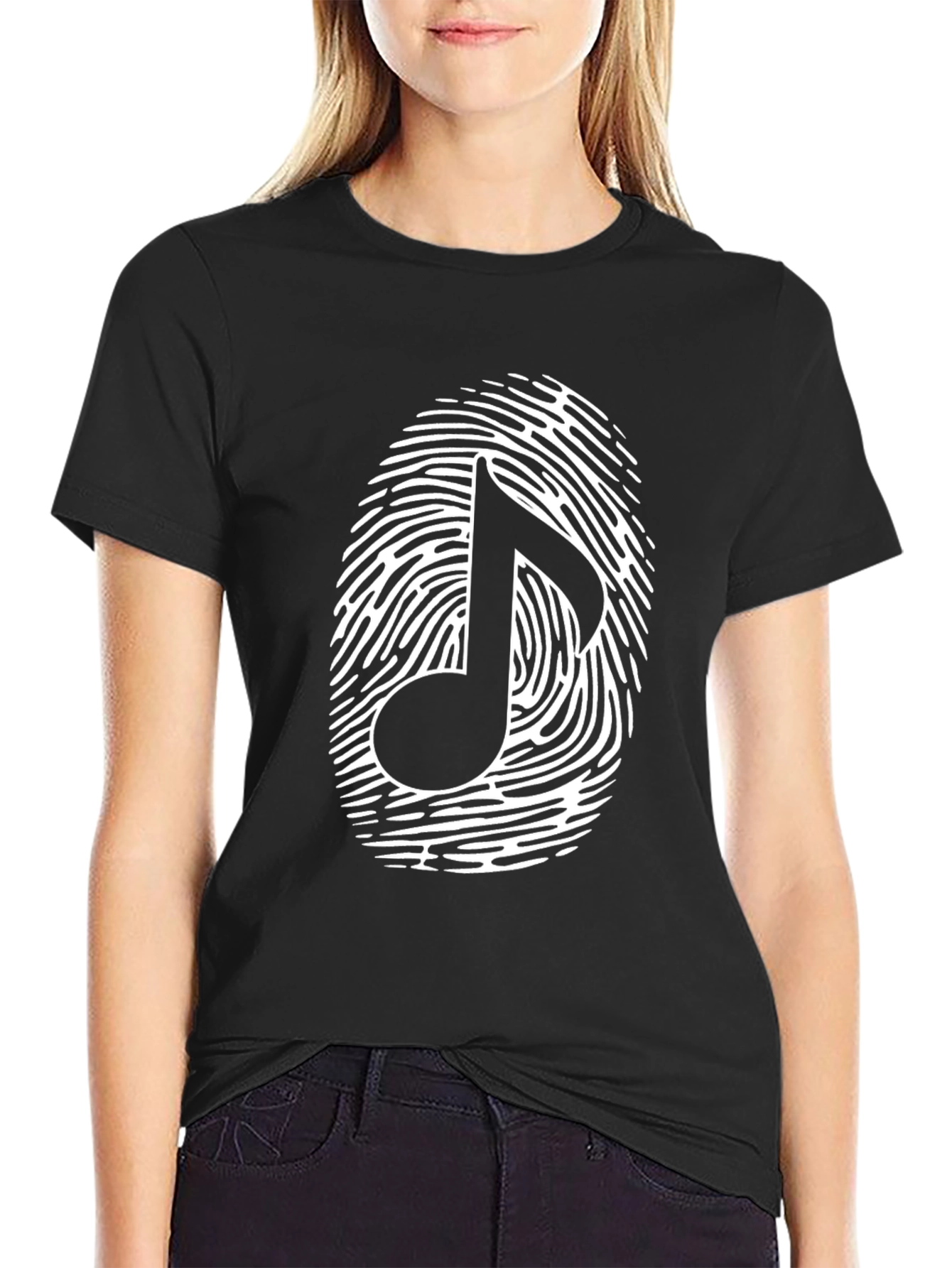 Musical Note Fingerprint Graphic T-Shirt - Black