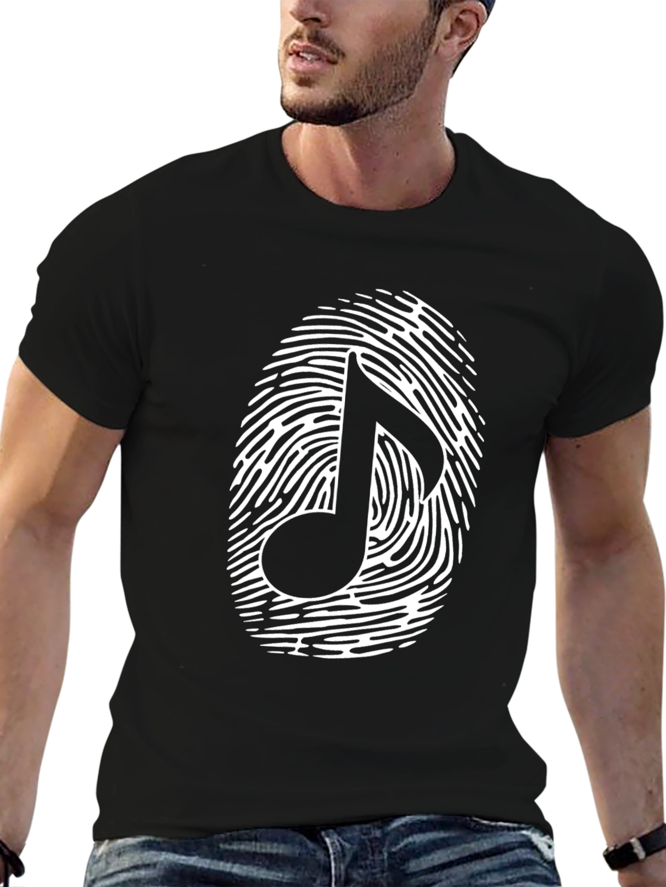 Musical Note Fingerprint Graphic T-Shirt - Black