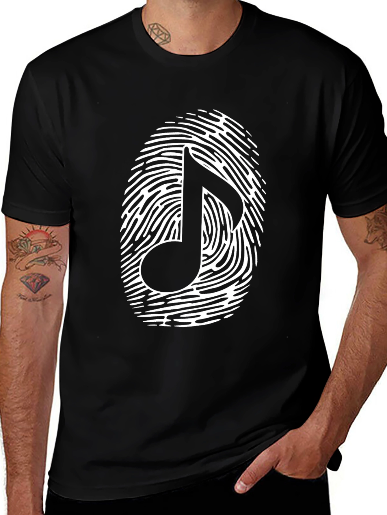 Musical Note Fingerprint Graphic T-Shirt - Black
