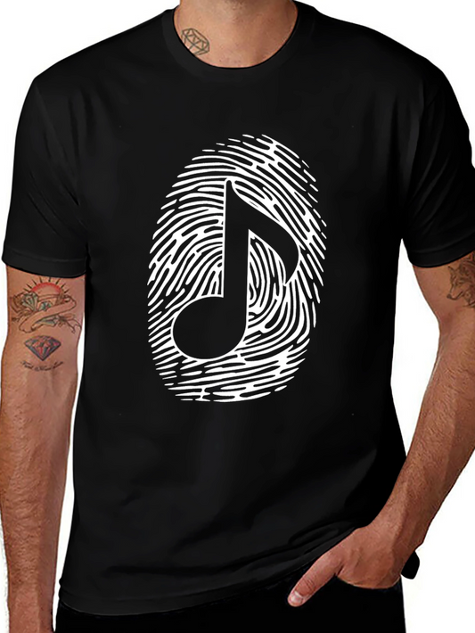 Musical Note Fingerprint Graphic T-Shirt - Black