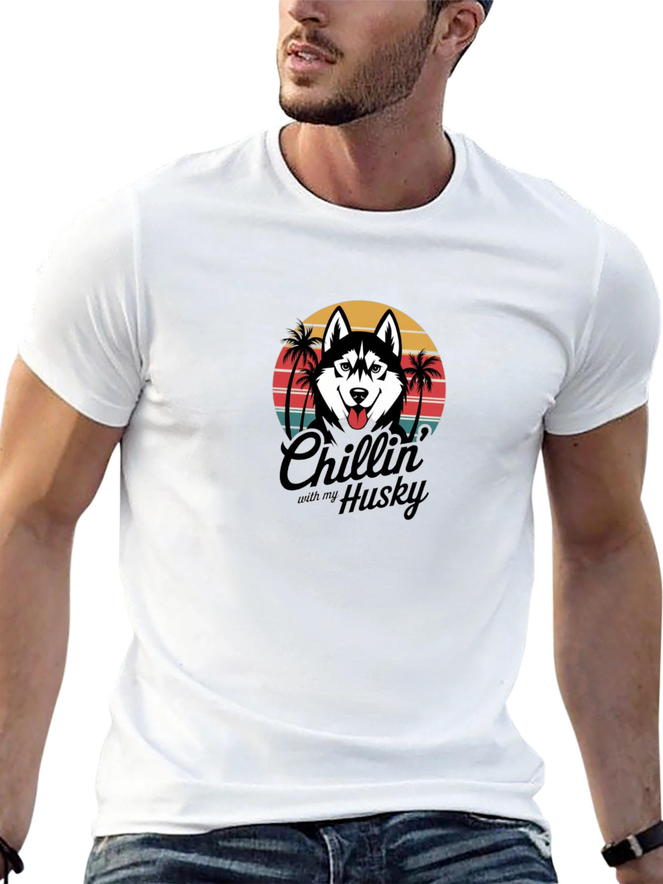 Chillin With My Husky T-Shirt - Black Graphic Tee