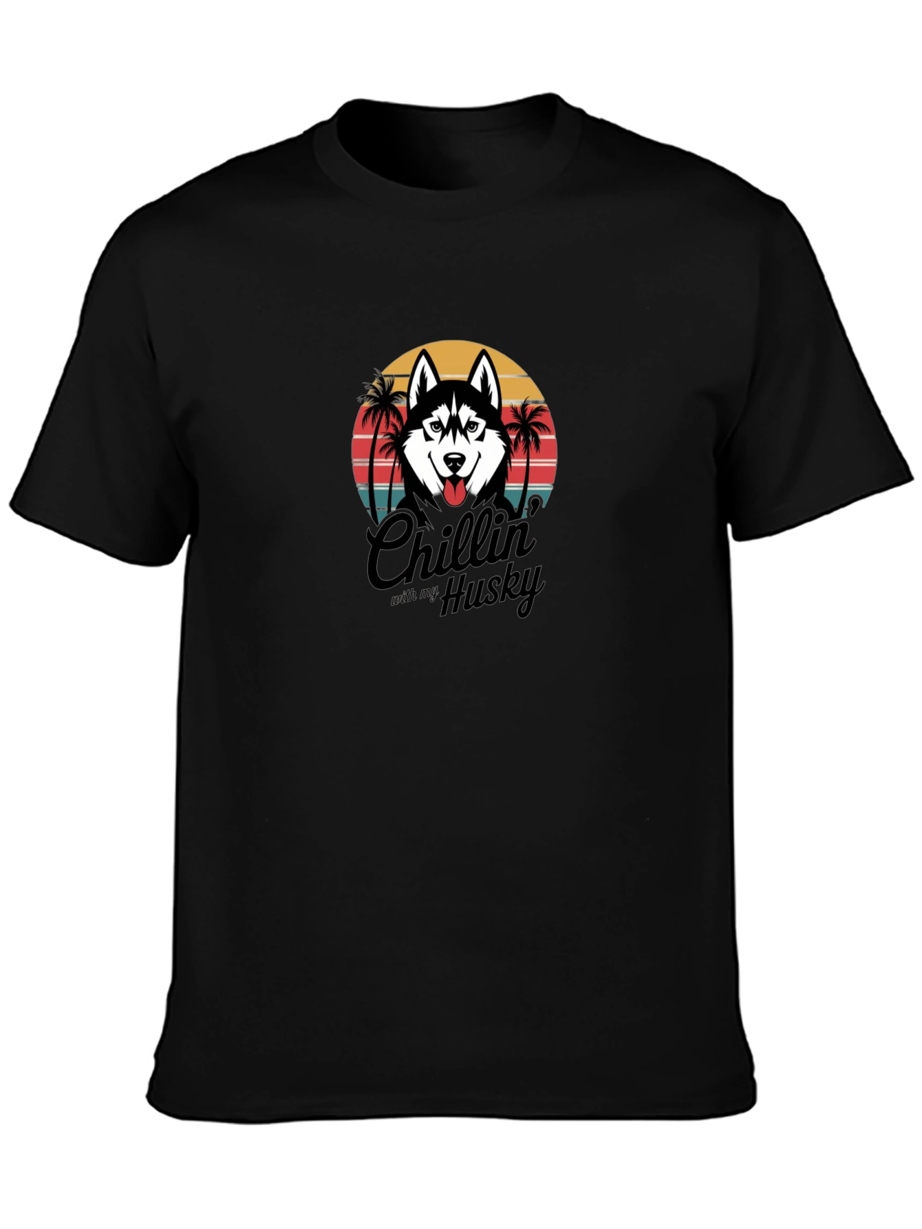Chillin With My Husky T-Shirt - Black Graphic Tee