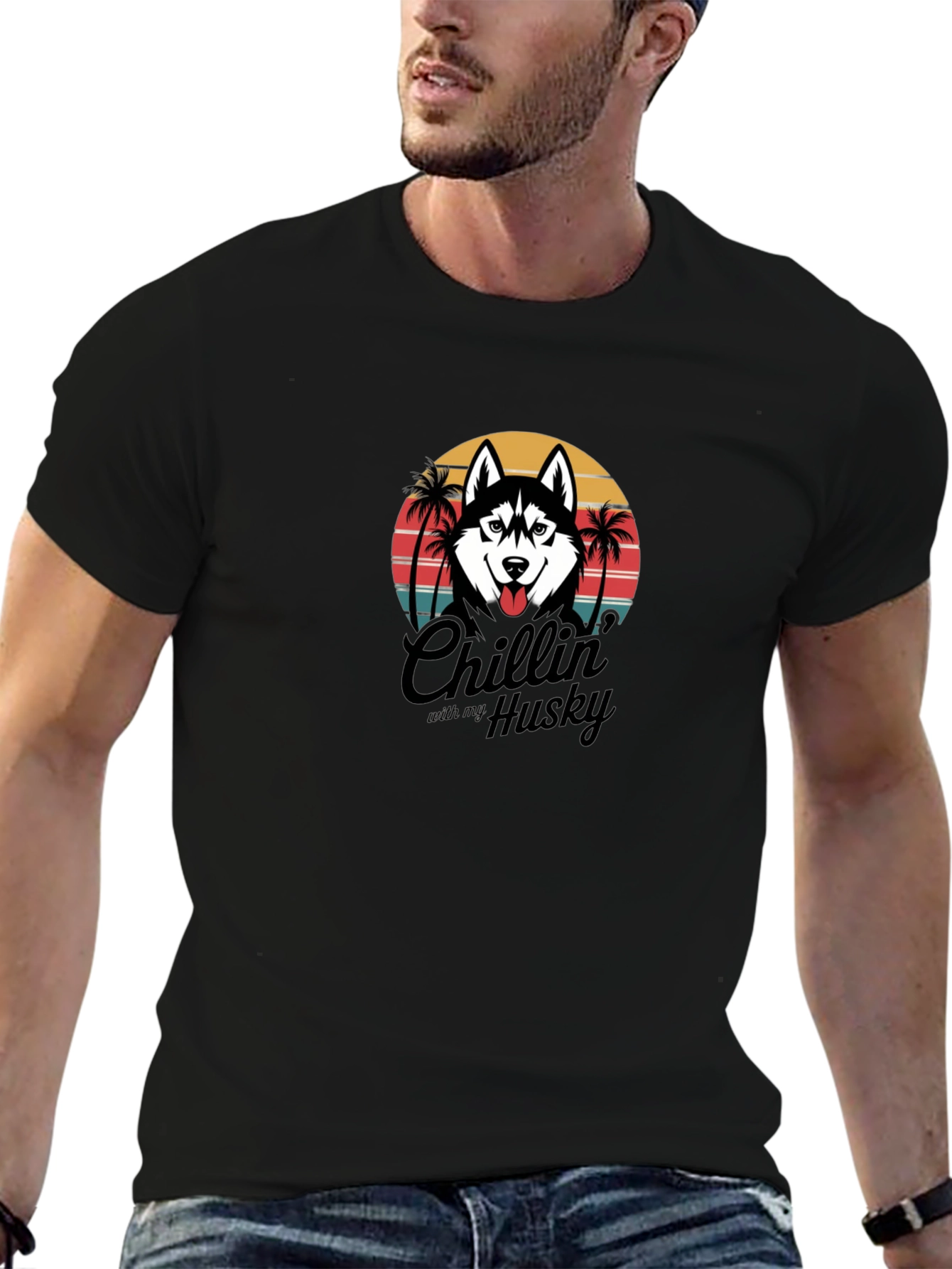 Chillin With My Husky T-Shirt - Black Graphic Tee