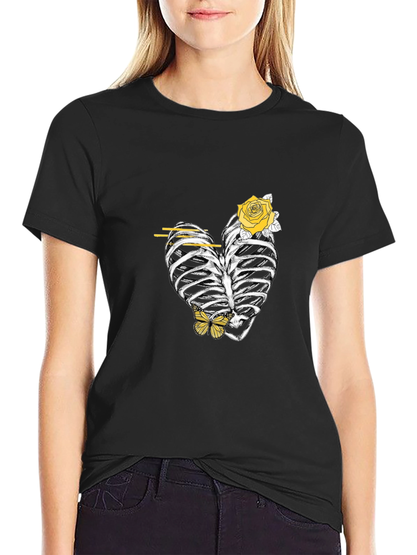 Heart Rib Cage Rose Graphic Tee