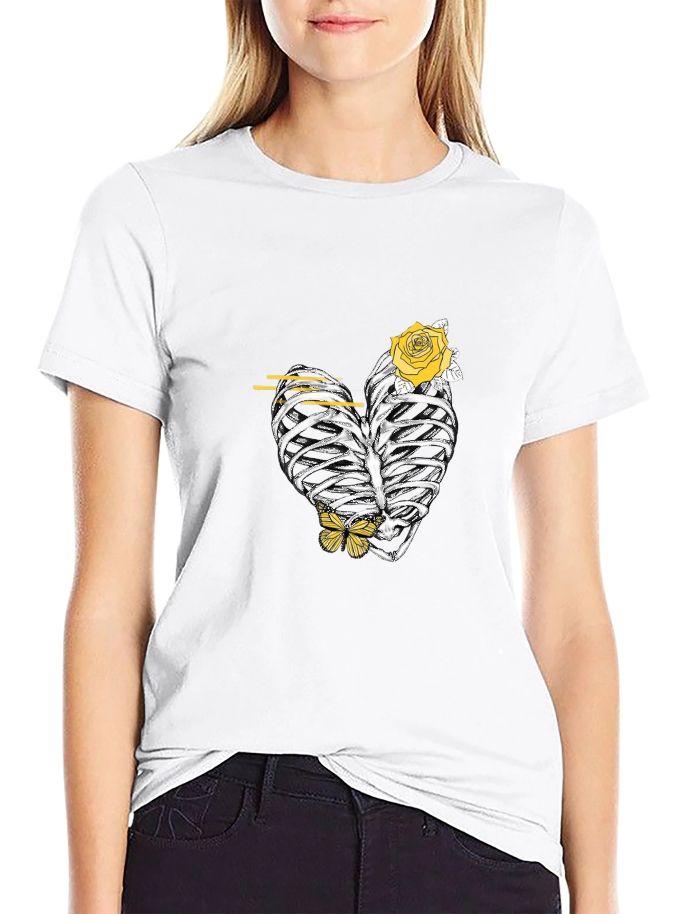 Heart Rib Cage Rose Graphic Tee