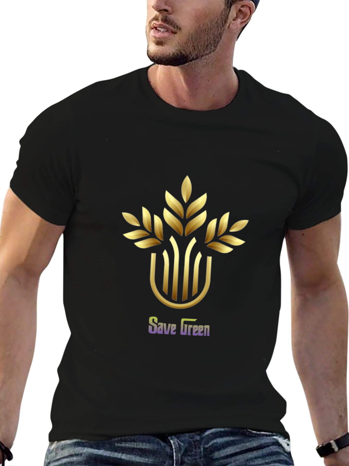 Save Green Graphic Tee - Eco Friendly Black T-Shirt