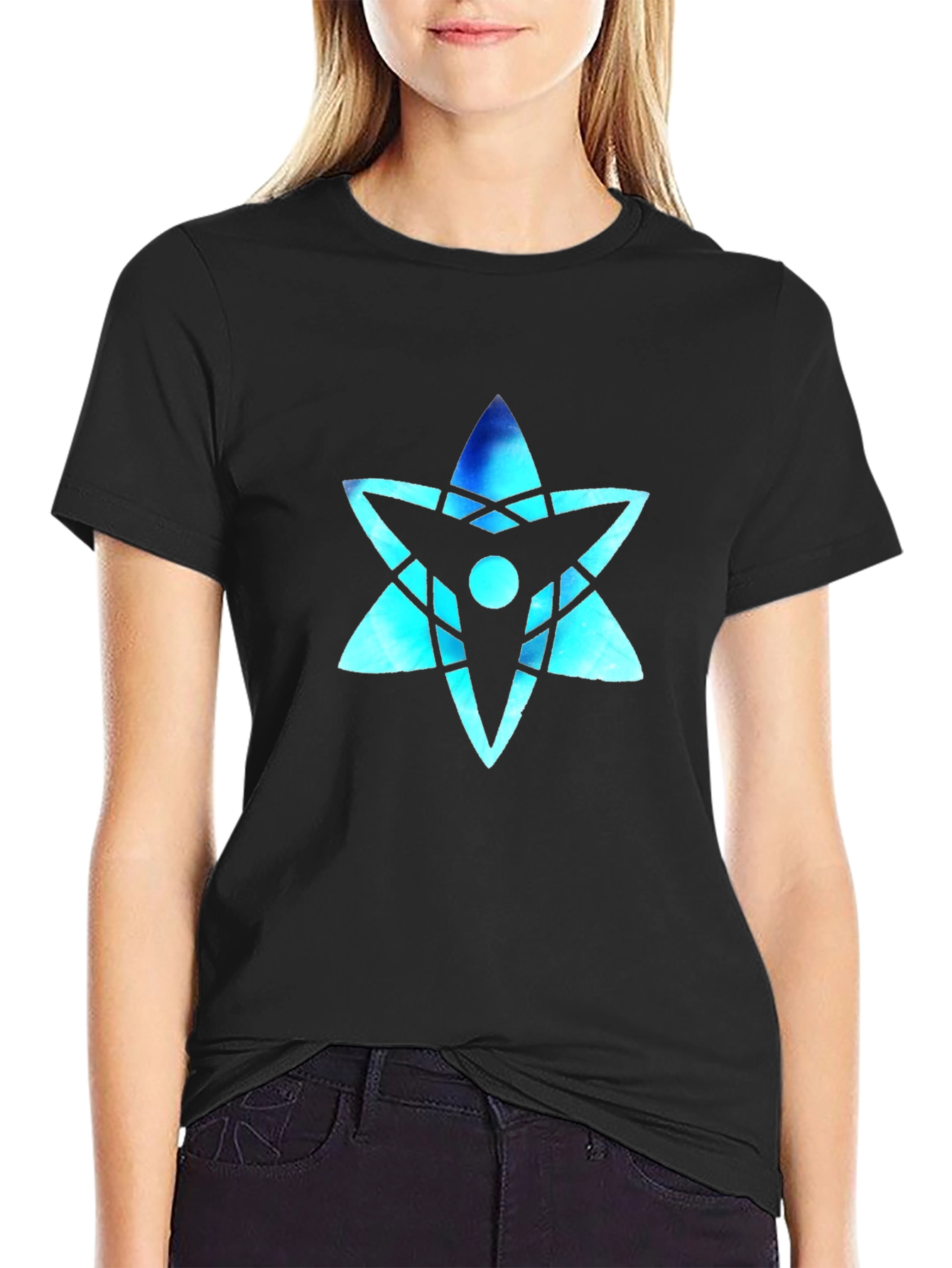 Cool Blue Star Graphic Black T-Shirt