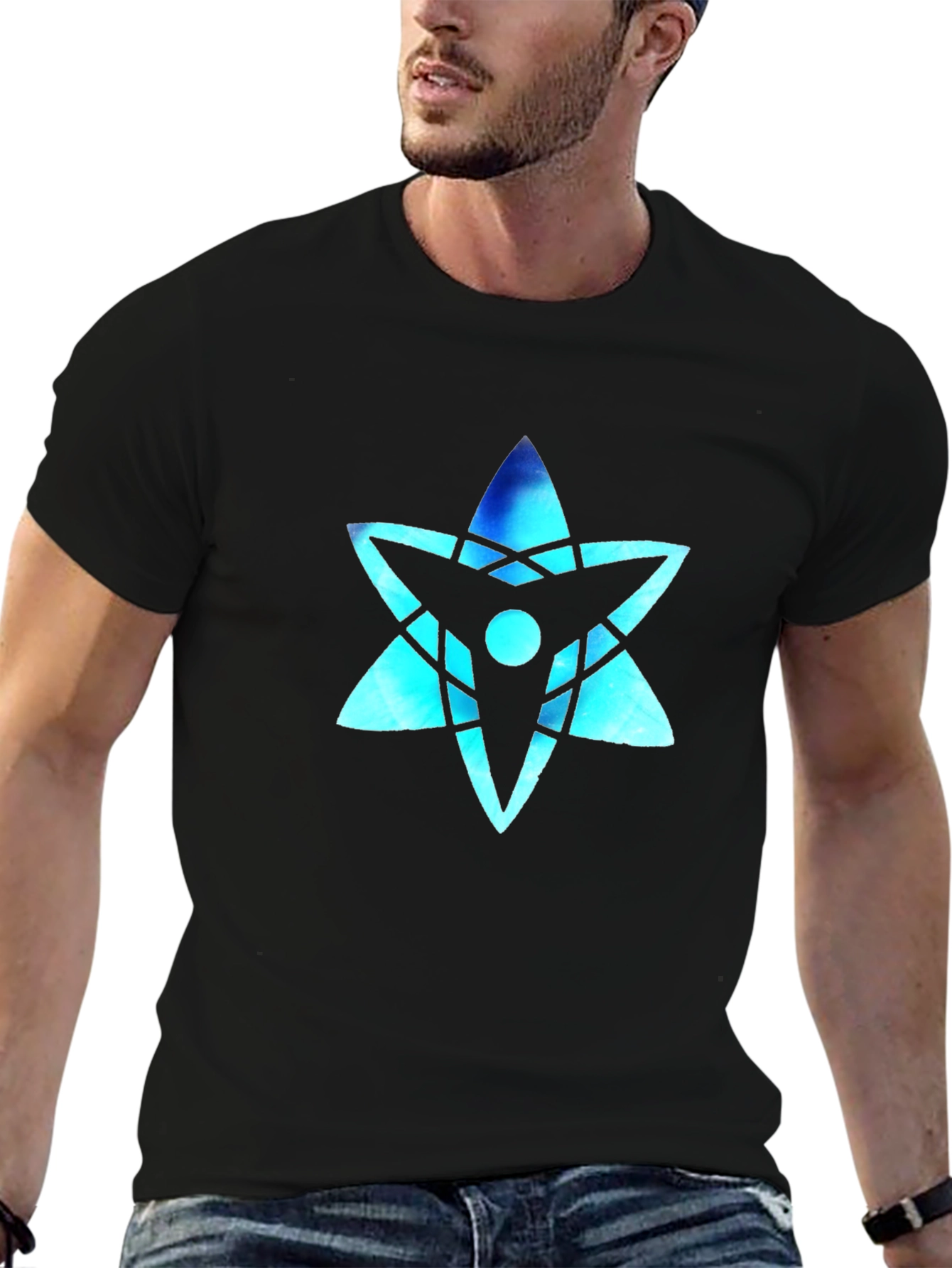 Cool Blue Star Graphic Black T-Shirt