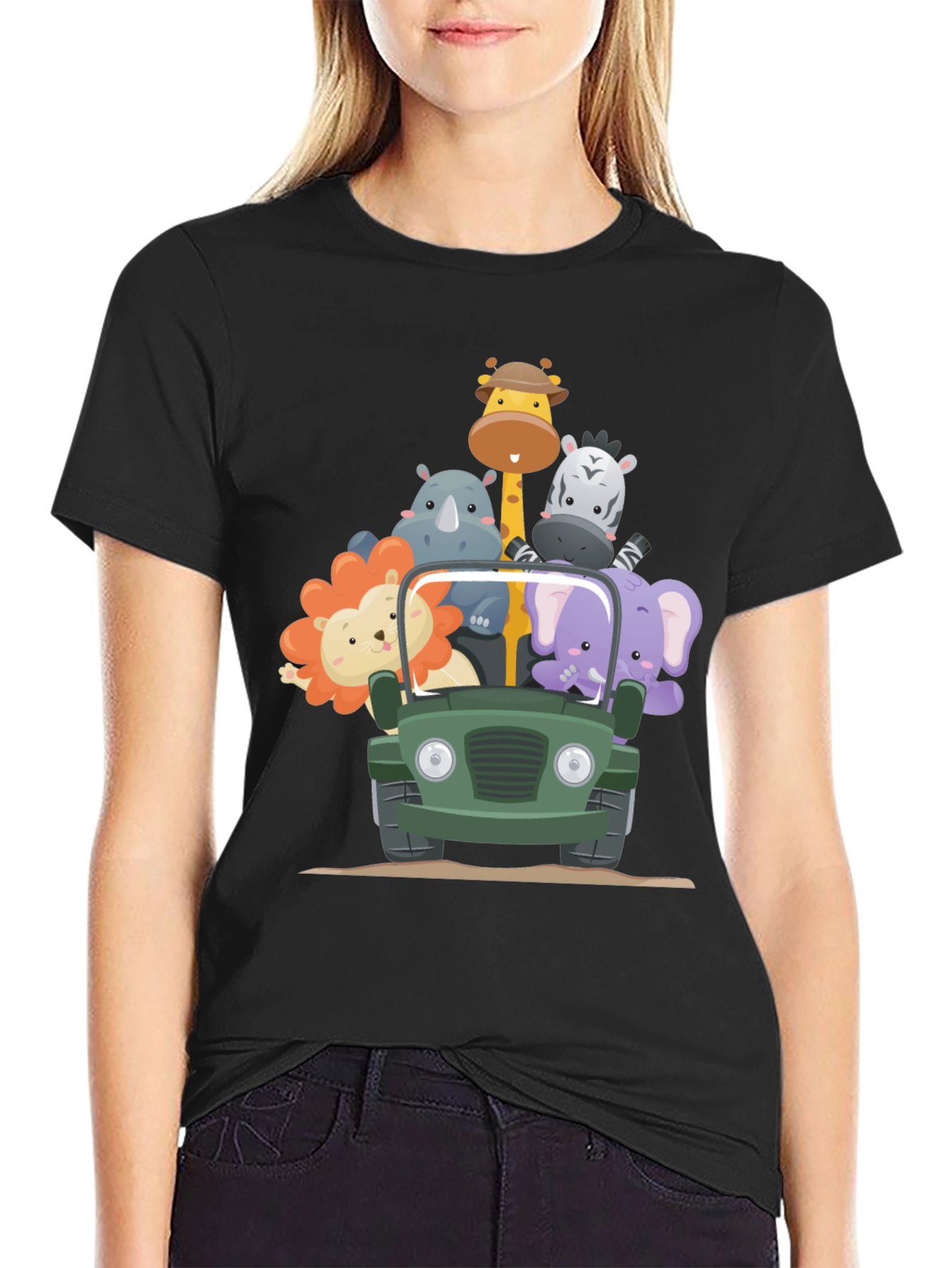 Safari Adventure T-Shirt - Cartoon Animals in a Jeep