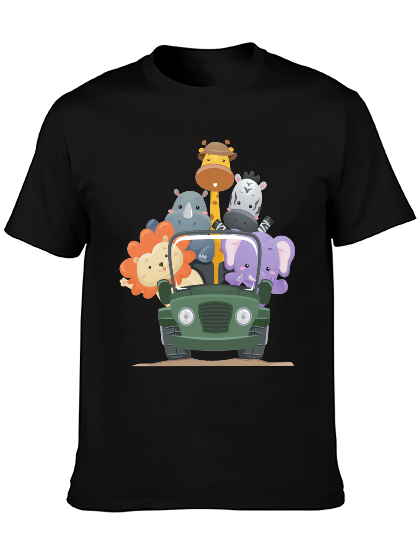 Safari Adventure T-Shirt - Cartoon Animals in a Jeep
