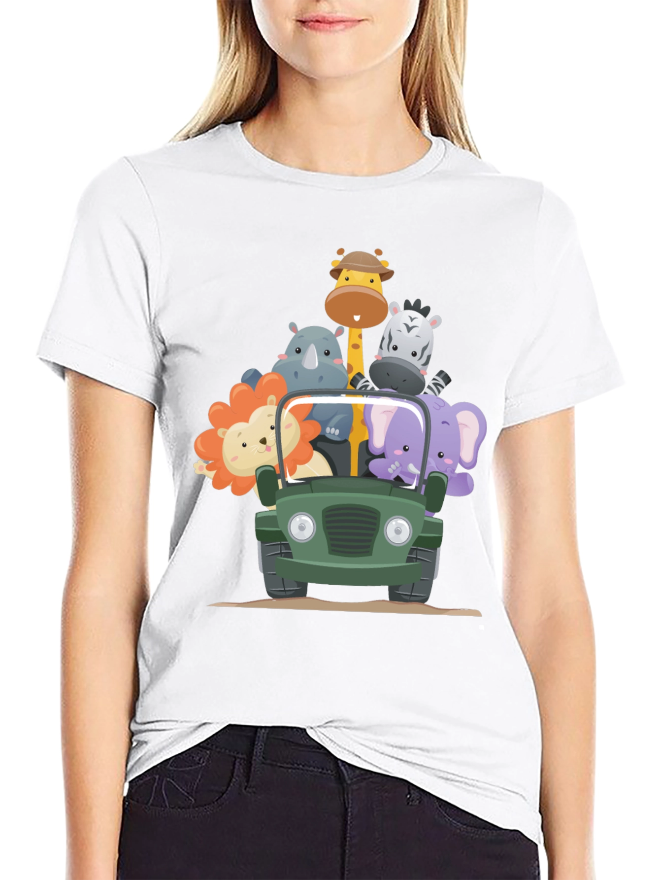 Safari Adventure T-Shirt - Cartoon Animals in a Jeep