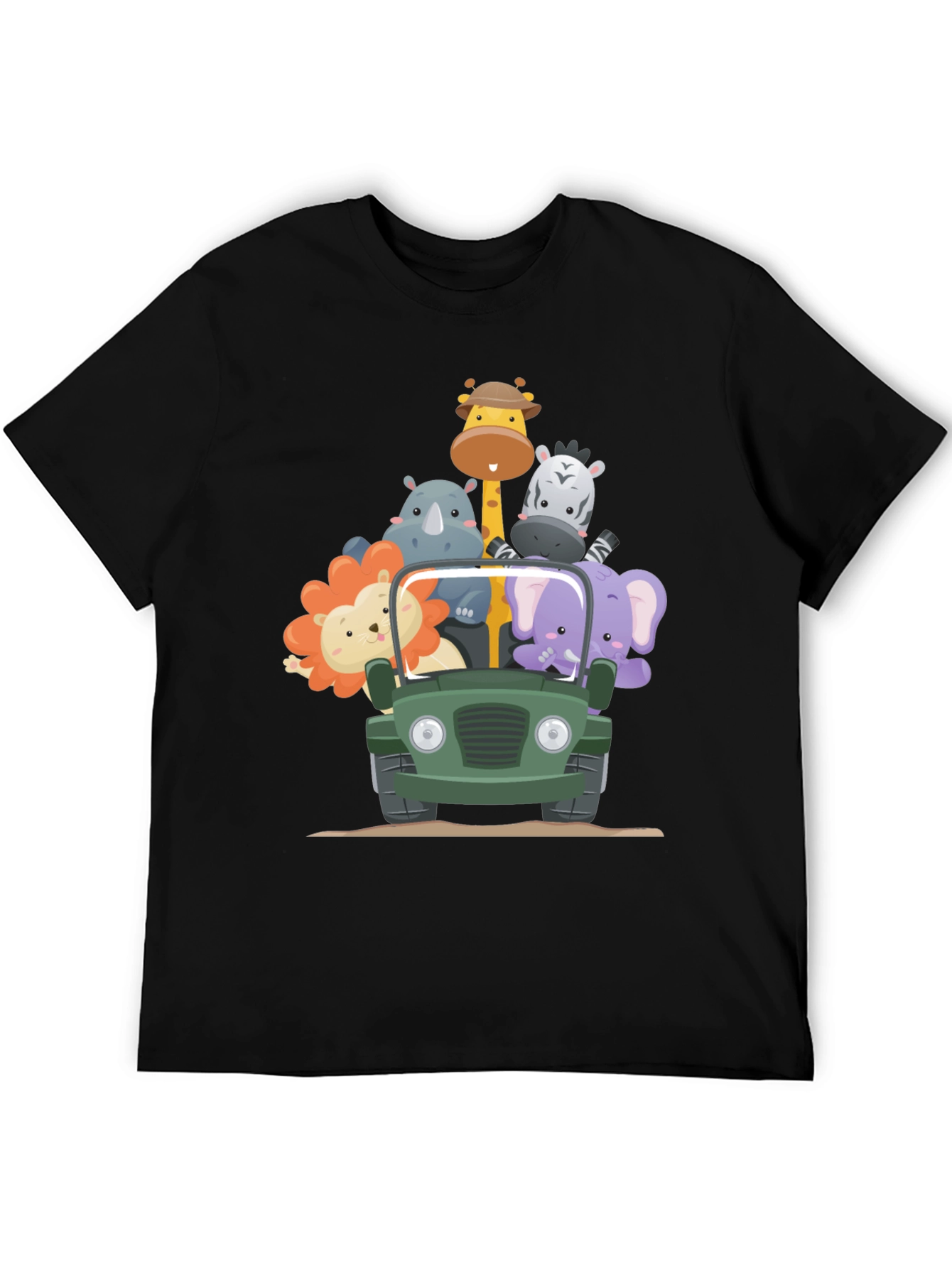 Safari Adventure T-Shirt - Cartoon Animals in a Jeep