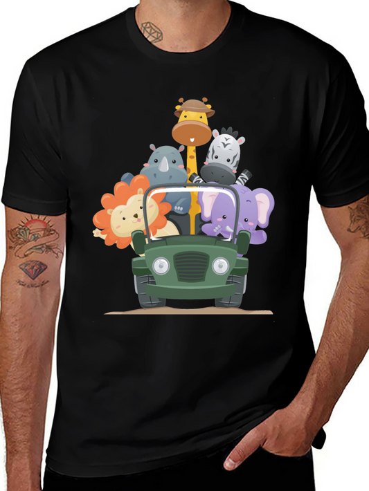 Safari Adventure T-Shirt - Cartoon Animals in a Jeep