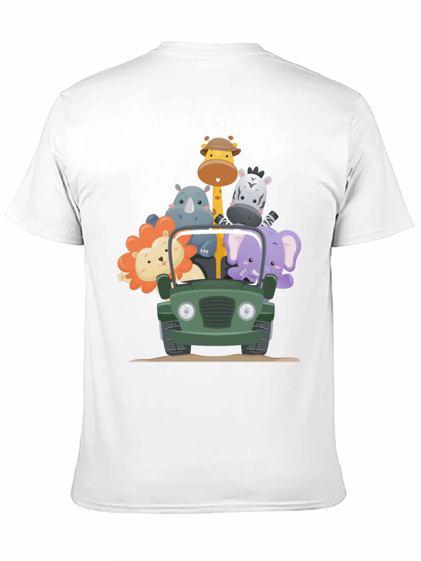 Safari Adventure T-Shirt - Cartoon Animals in a Jeep