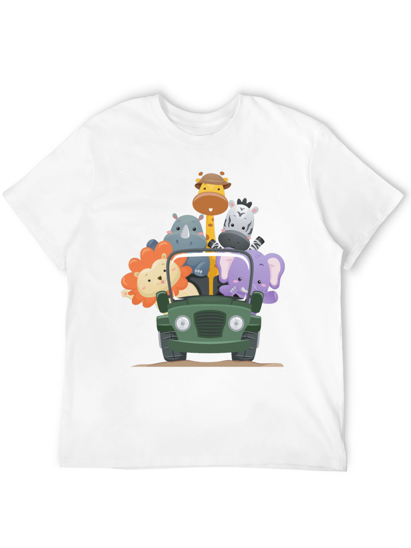 Safari Adventure T-Shirt - Cartoon Animals in a Jeep
