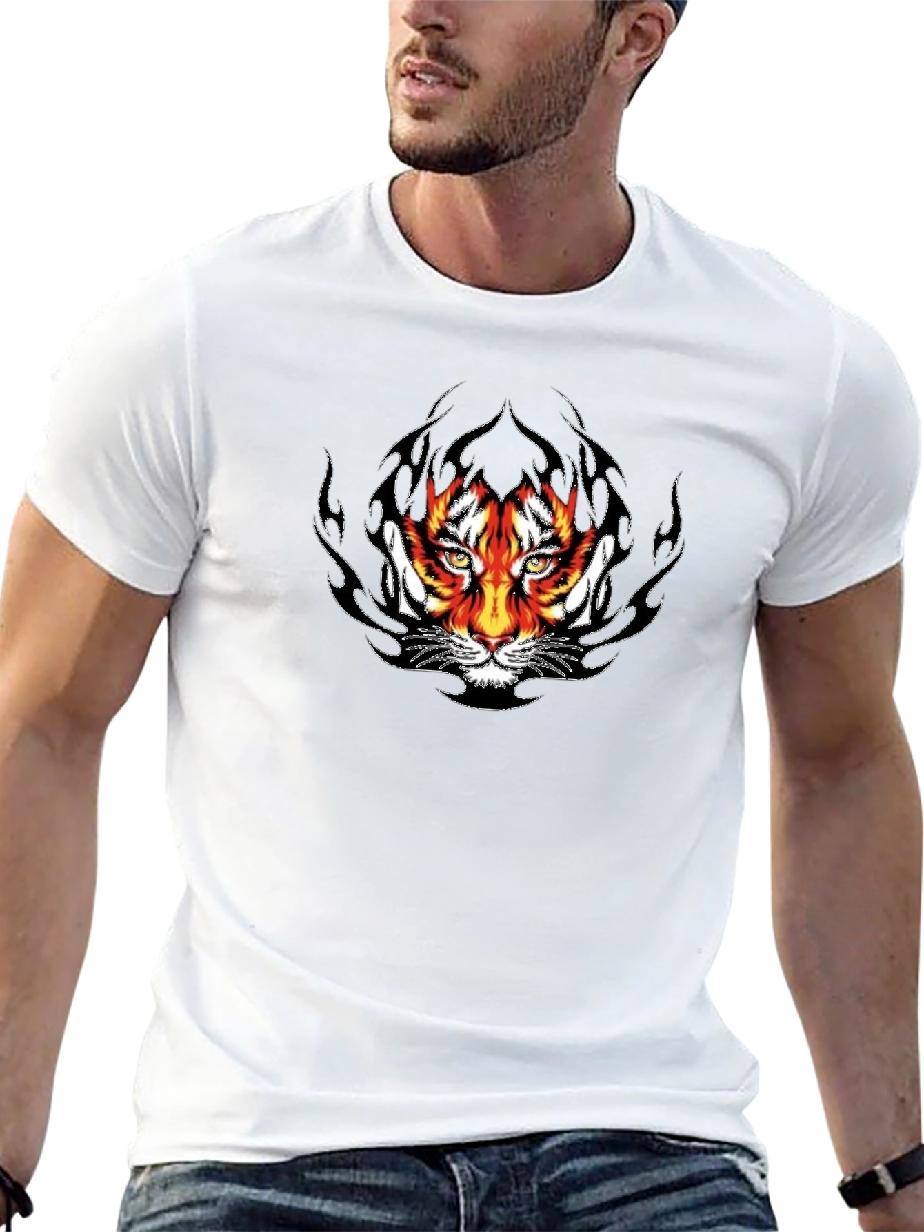 Fiery Tiger Graphic Black T-Shirt