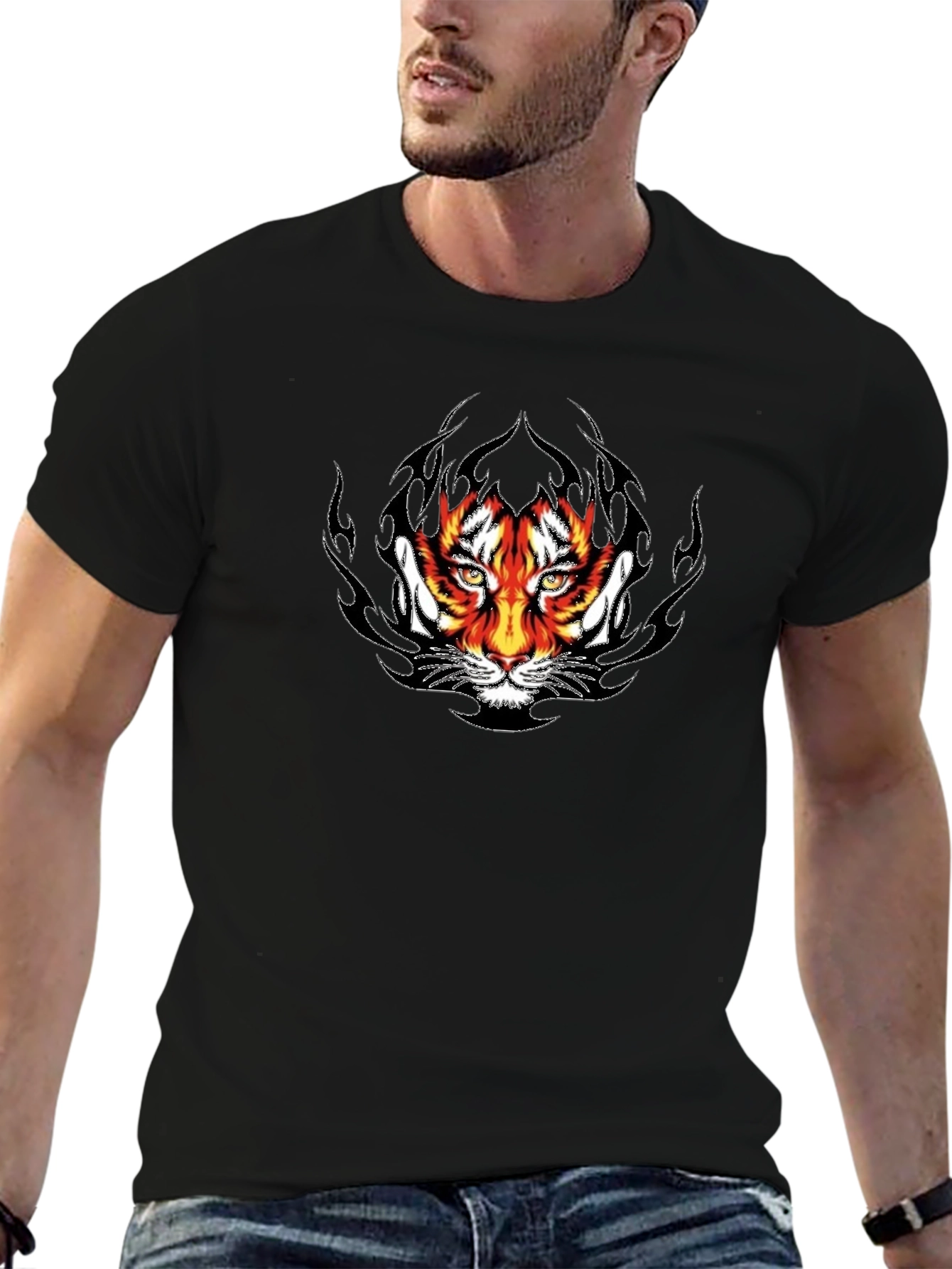 Fiery Tiger Graphic Black T-Shirt