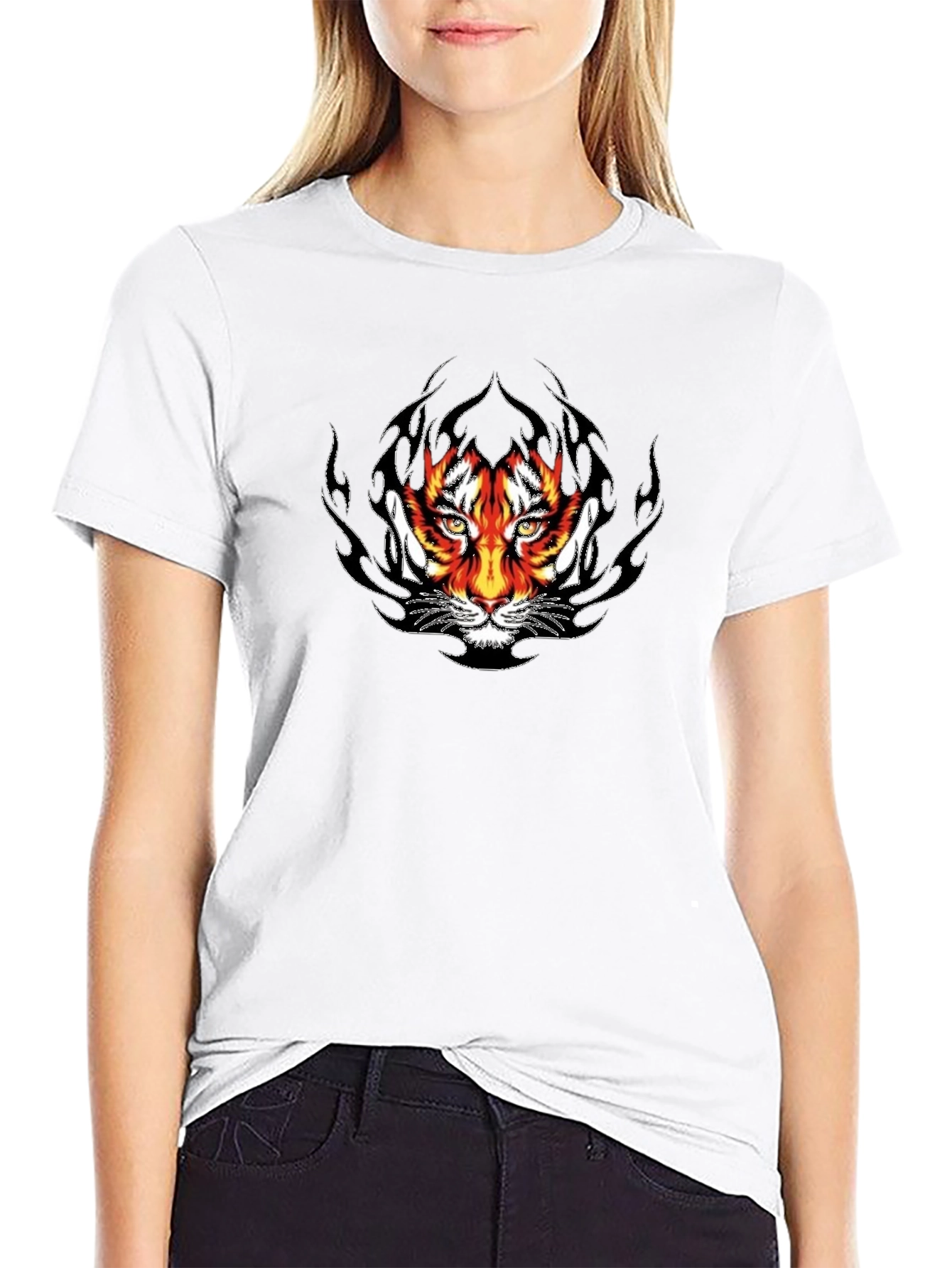Fiery Tiger Graphic Black T-Shirt