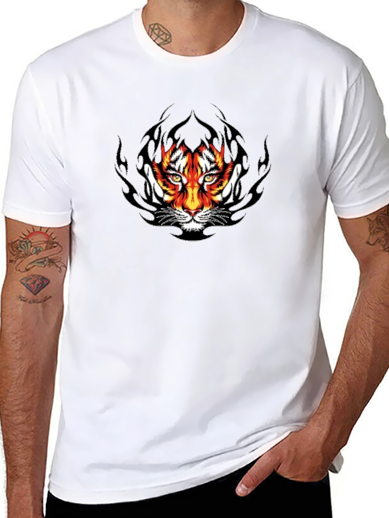 Fiery Tiger Graphic Black T-Shirt