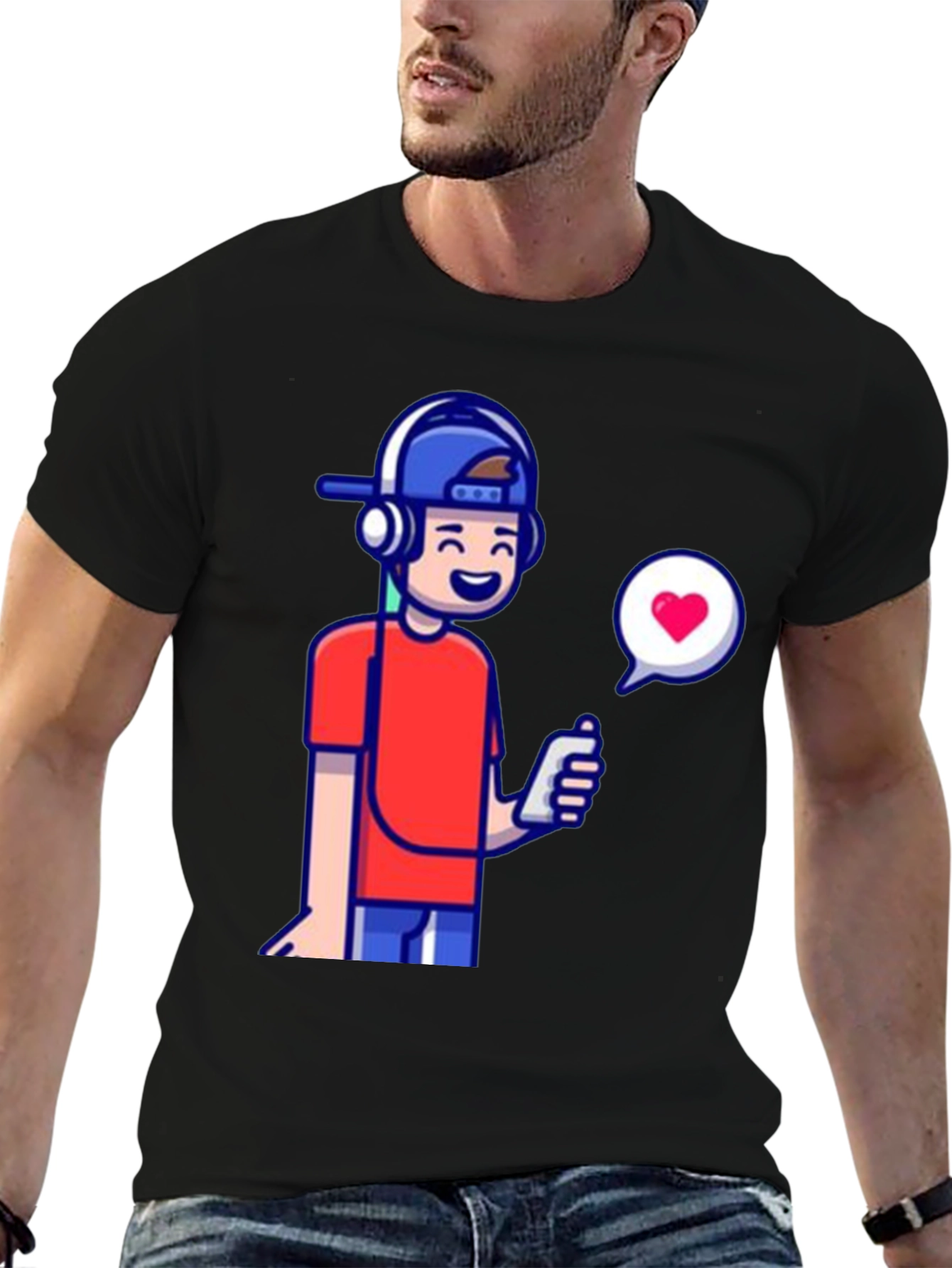 Cool Cartoon Boy Graphic Tee - Black