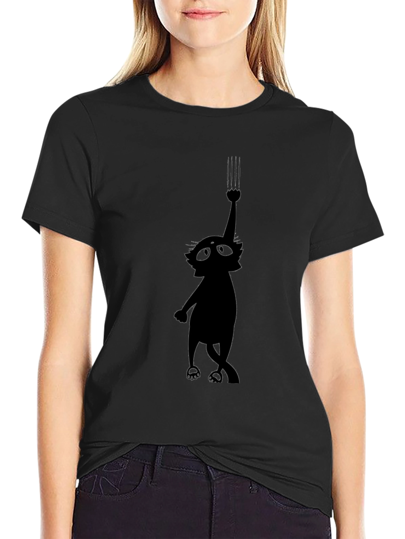 Whimsical Cat Scratch T-Shirt - Black Graphic Tee
