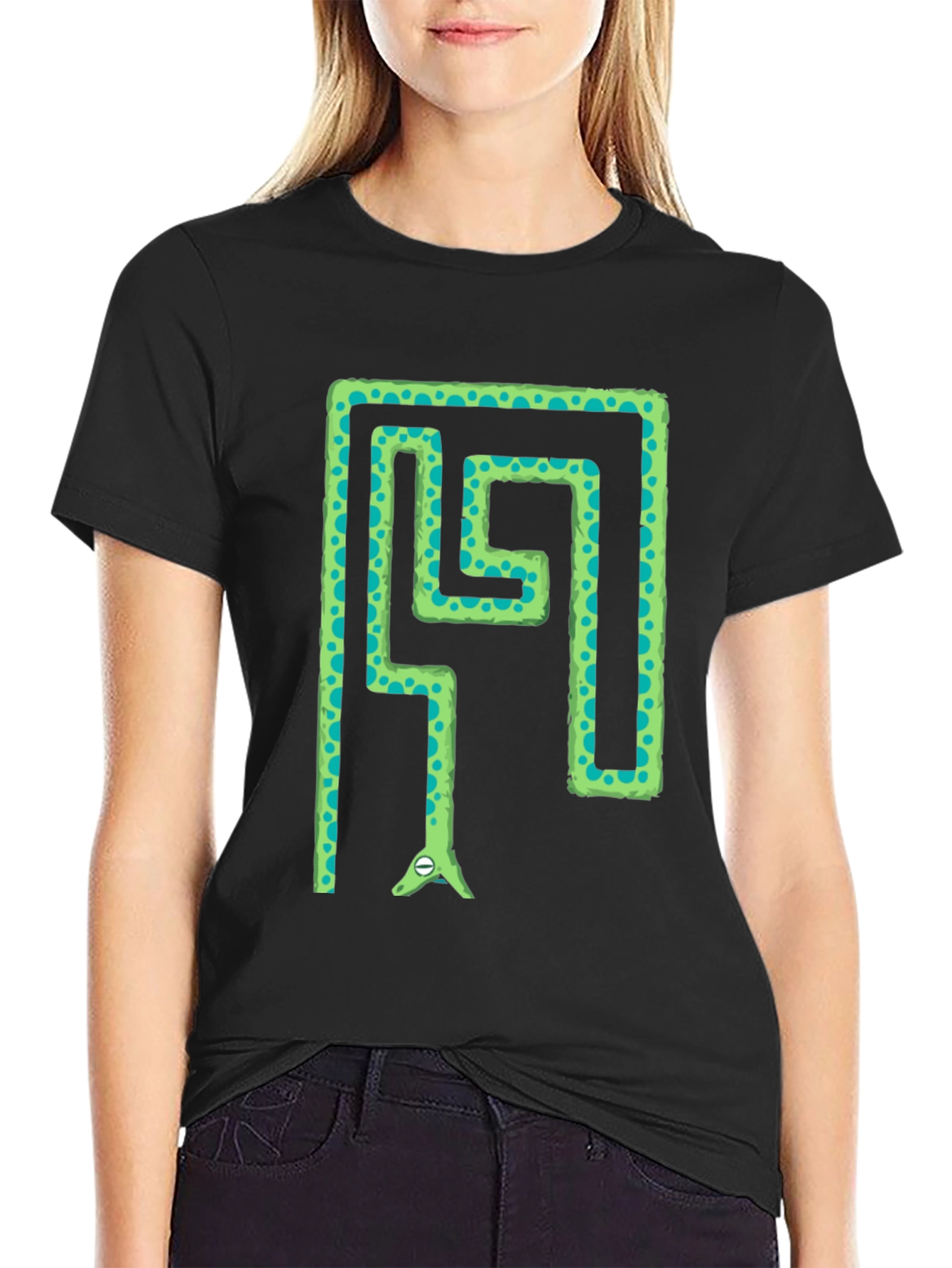 Snake Maze T-Shirt - Green Reptile in Labyrinth Tee