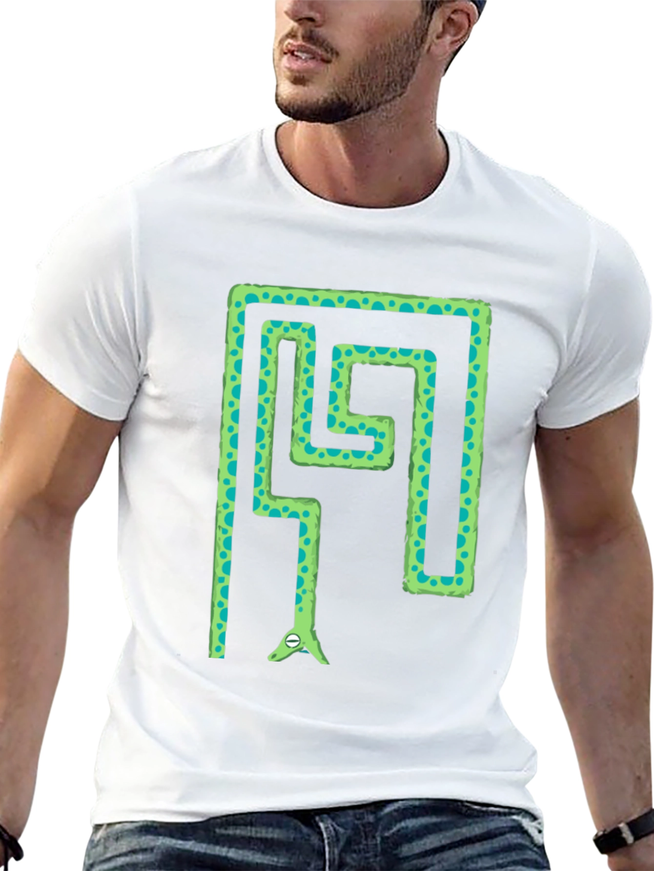 Snake Maze T-Shirt - Green Reptile in Labyrinth Tee