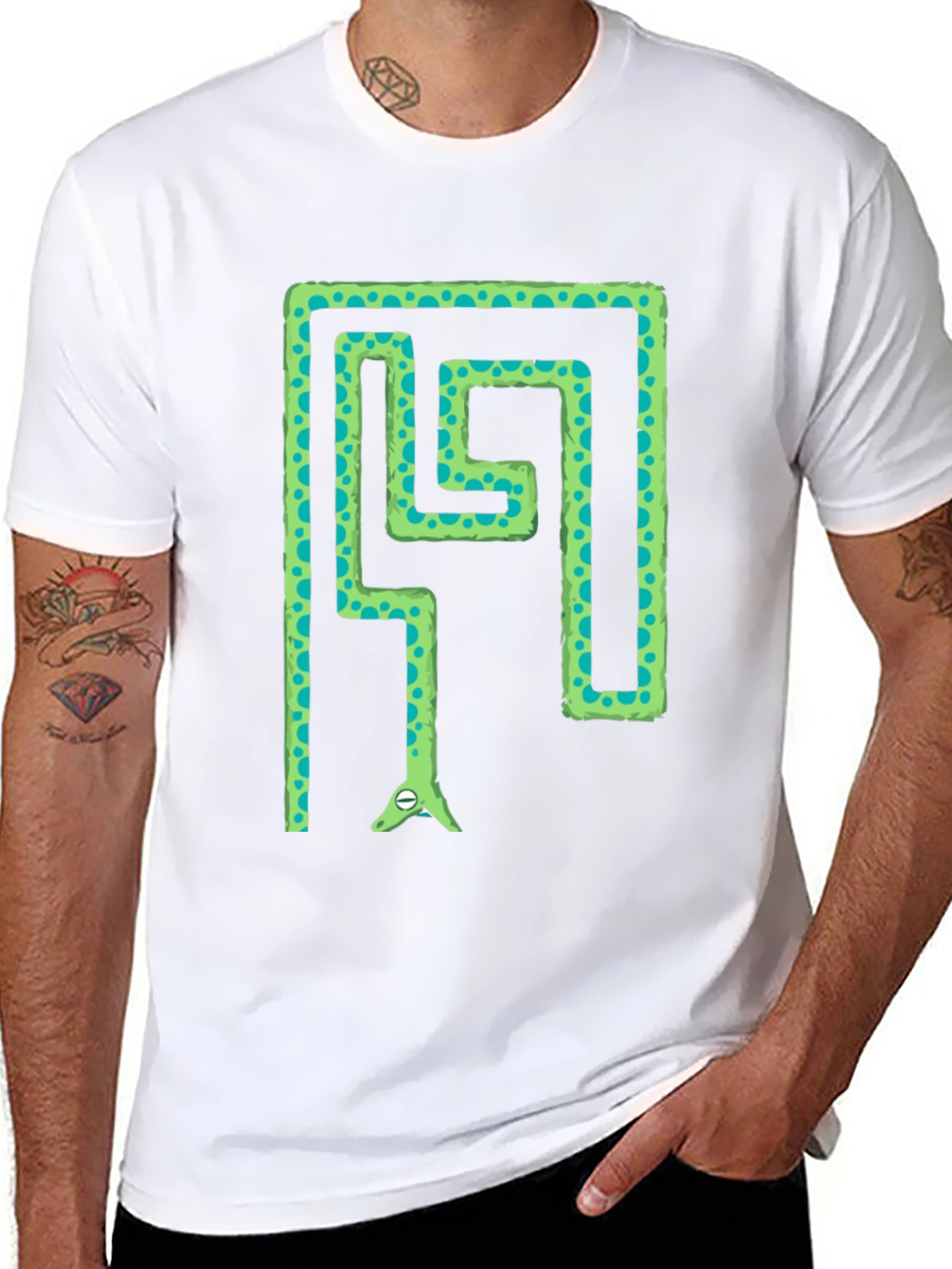 Snake Maze T-Shirt - Green Reptile in Labyrinth Tee