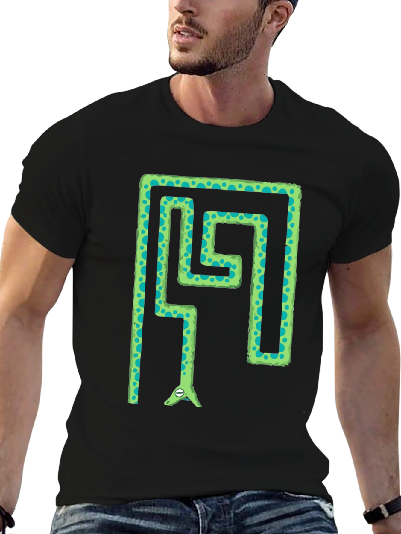 Snake Maze T-Shirt - Green Reptile in Labyrinth Tee