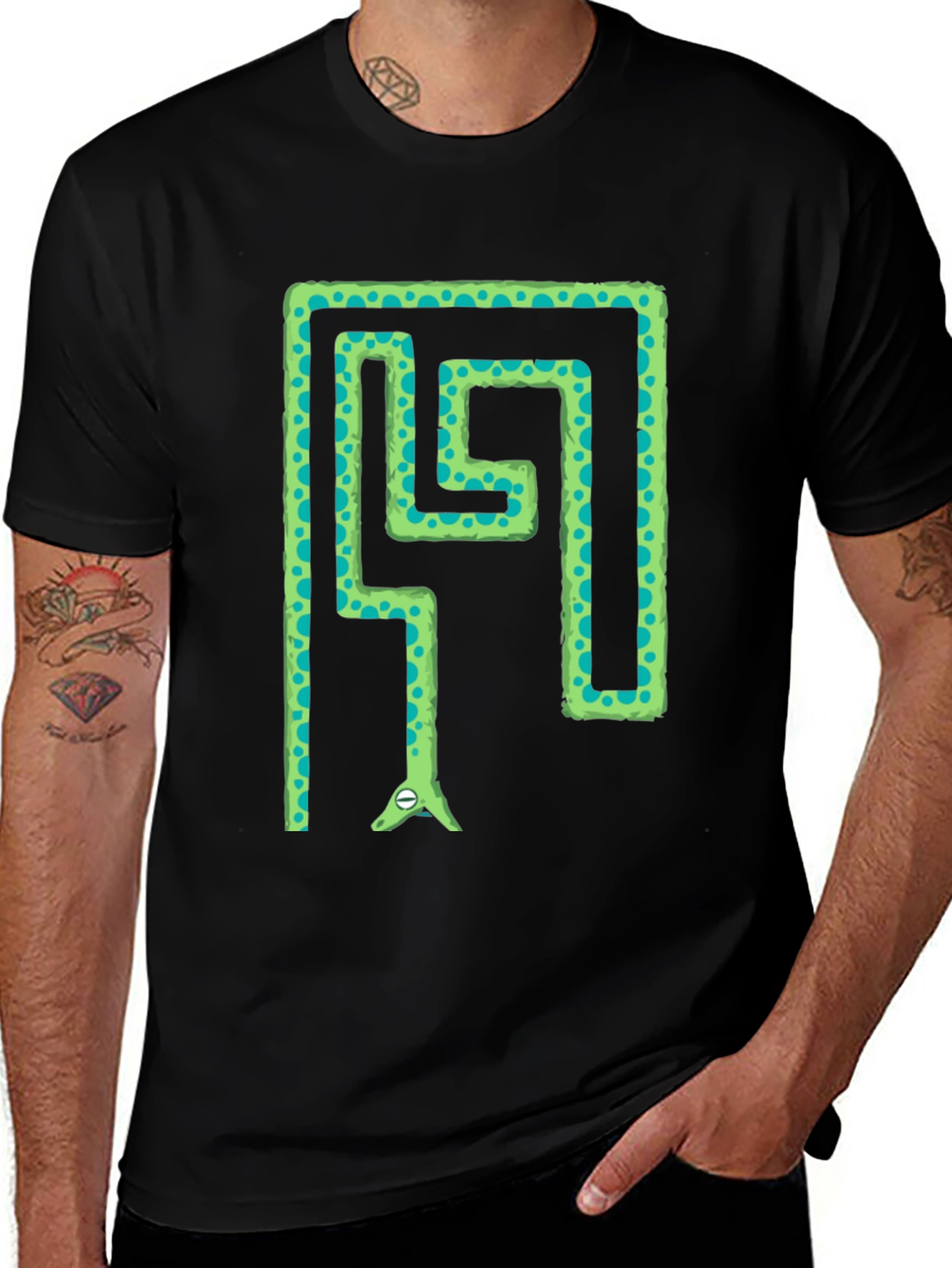 Snake Maze T-Shirt - Green Reptile in Labyrinth Tee