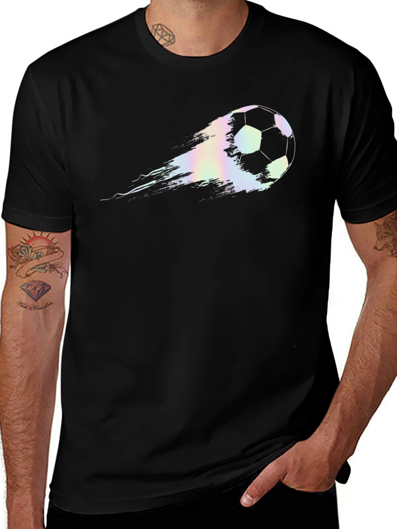 Cool Soccer Ball Graphic T-Shirt - Black