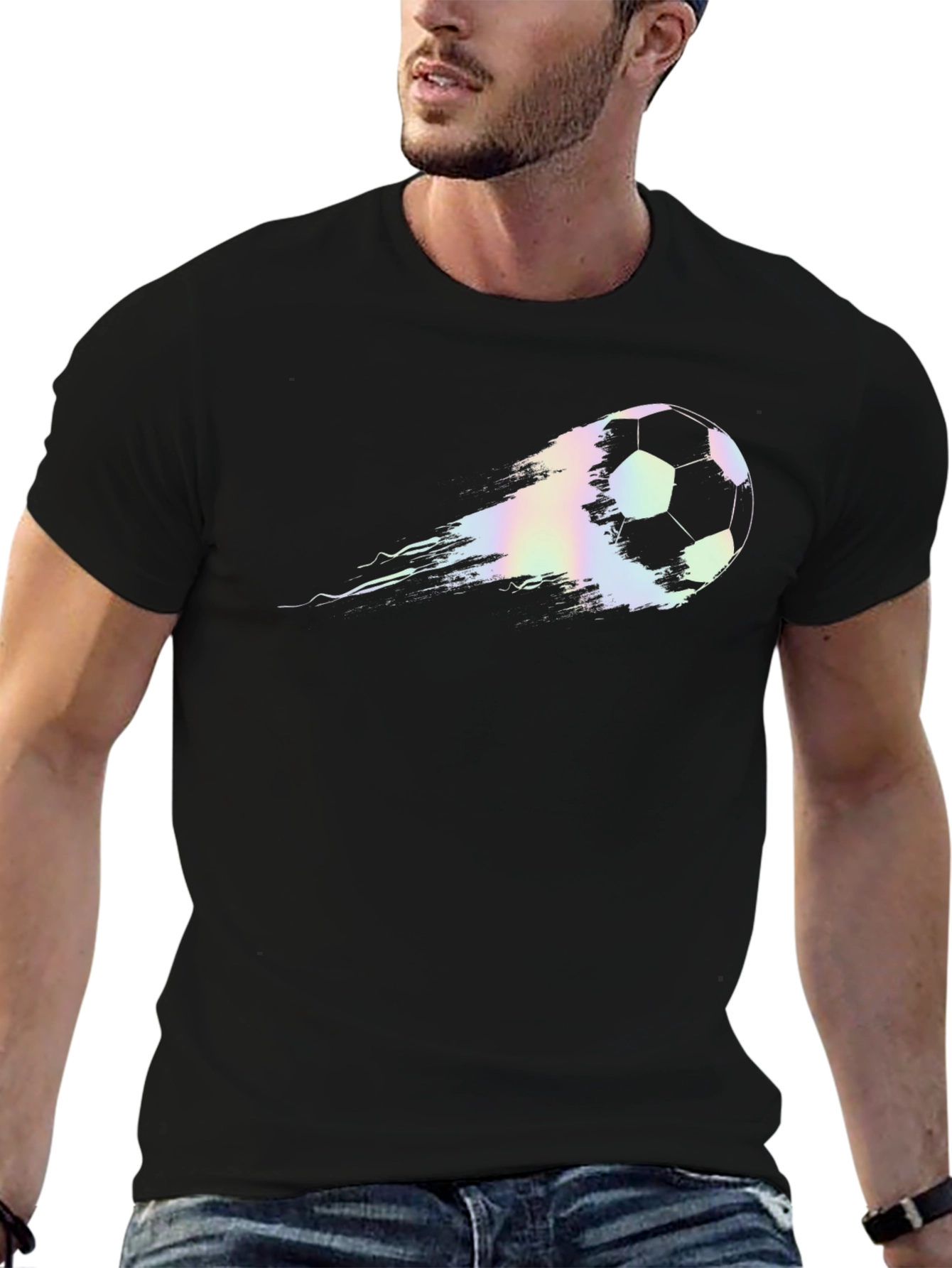 Cool Soccer Ball Graphic T-Shirt - Black