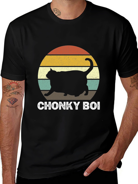 Chonky Boi Cat T-Shirt Retro Sunset