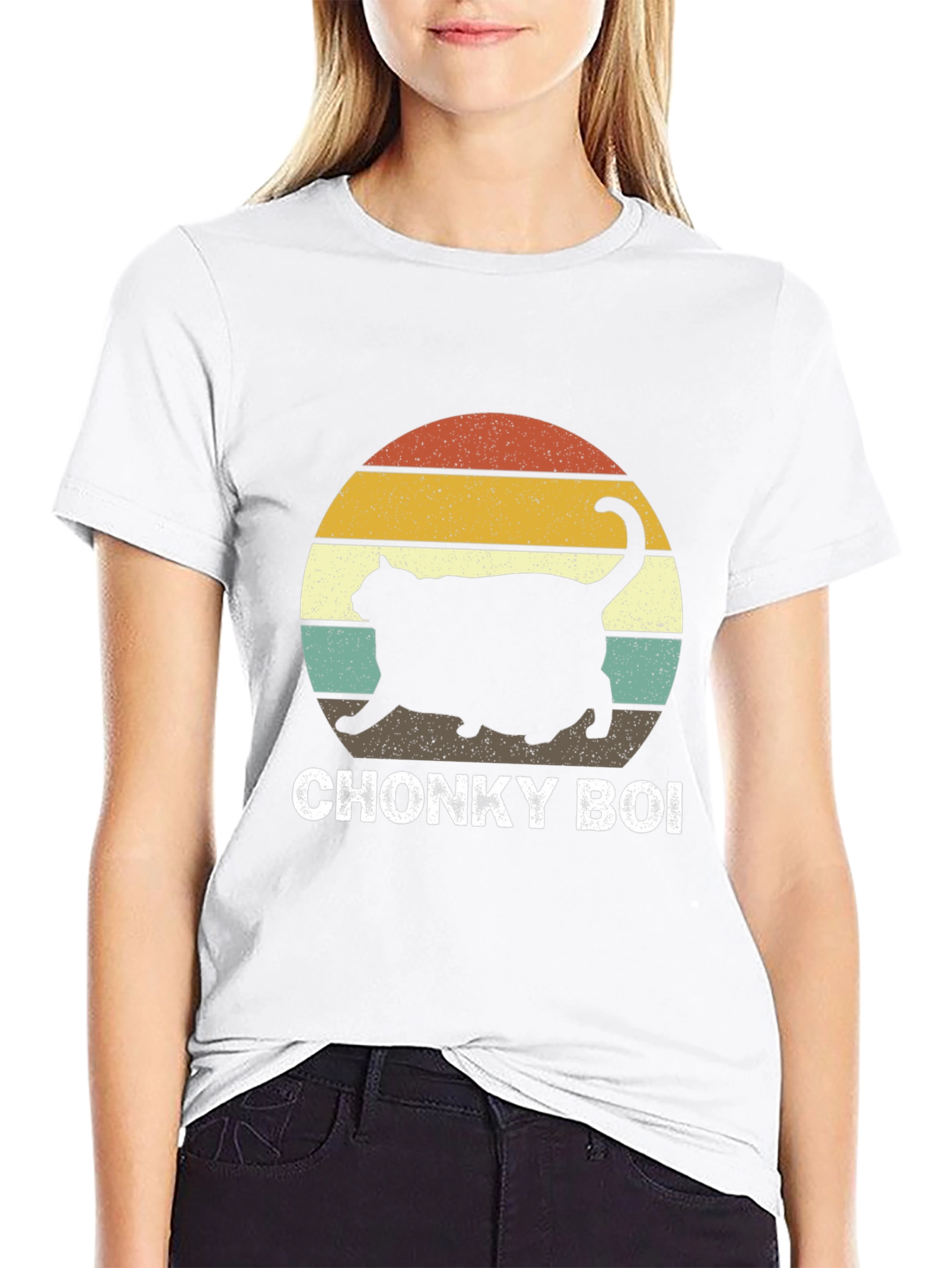 Chonky Boi Cat T-Shirt Retro Sunset
