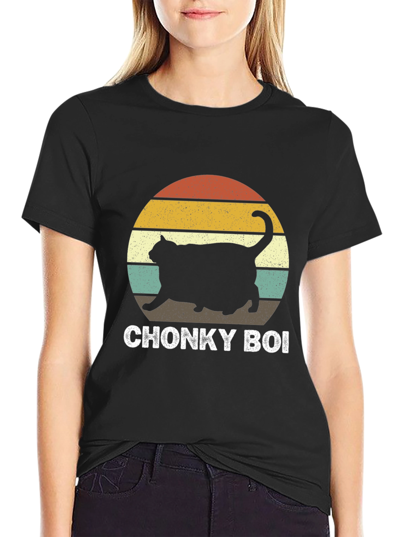 Chonky Boi Cat T-Shirt Retro Sunset
