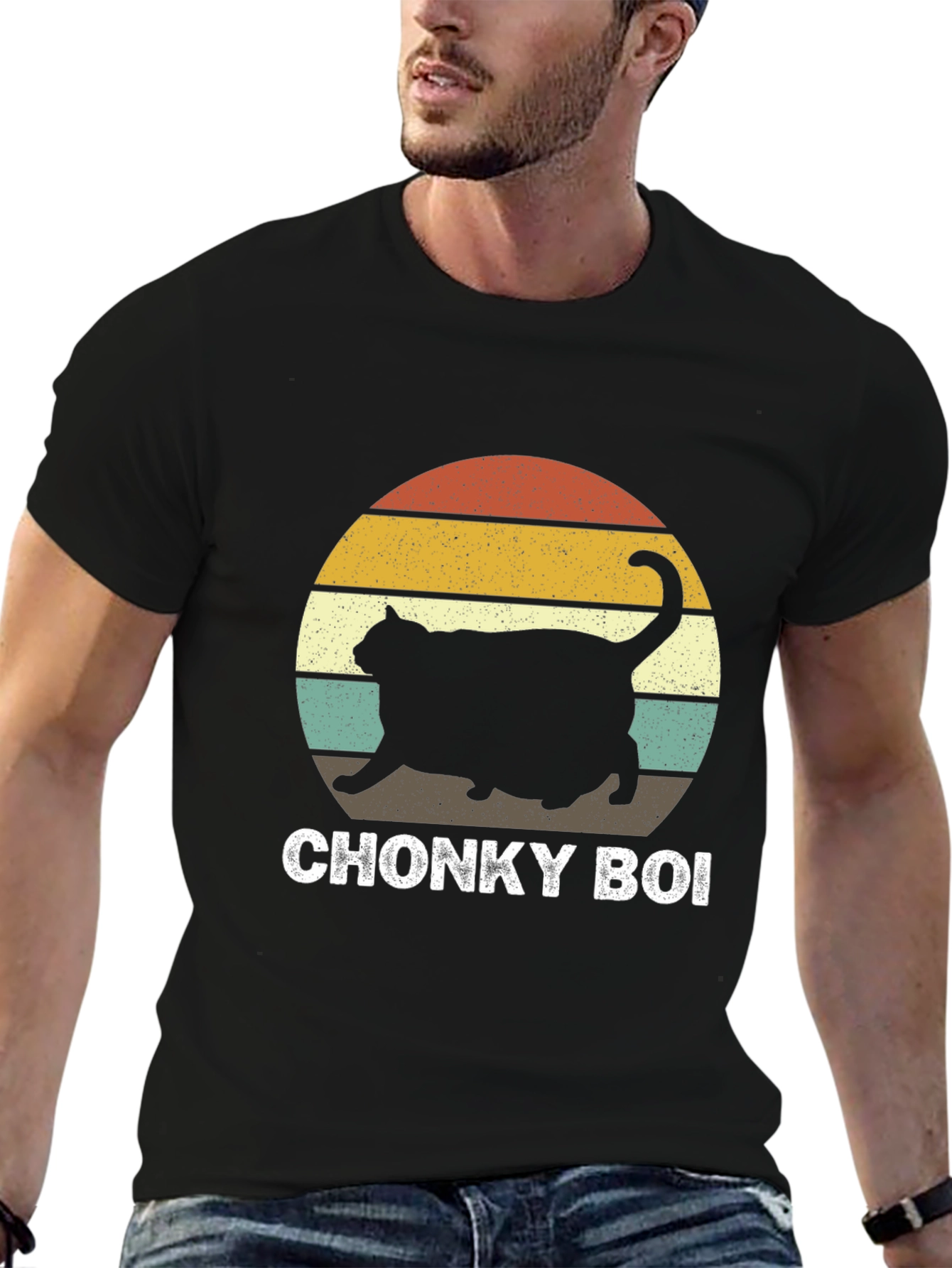 Chonky Boi Cat T-Shirt Retro Sunset