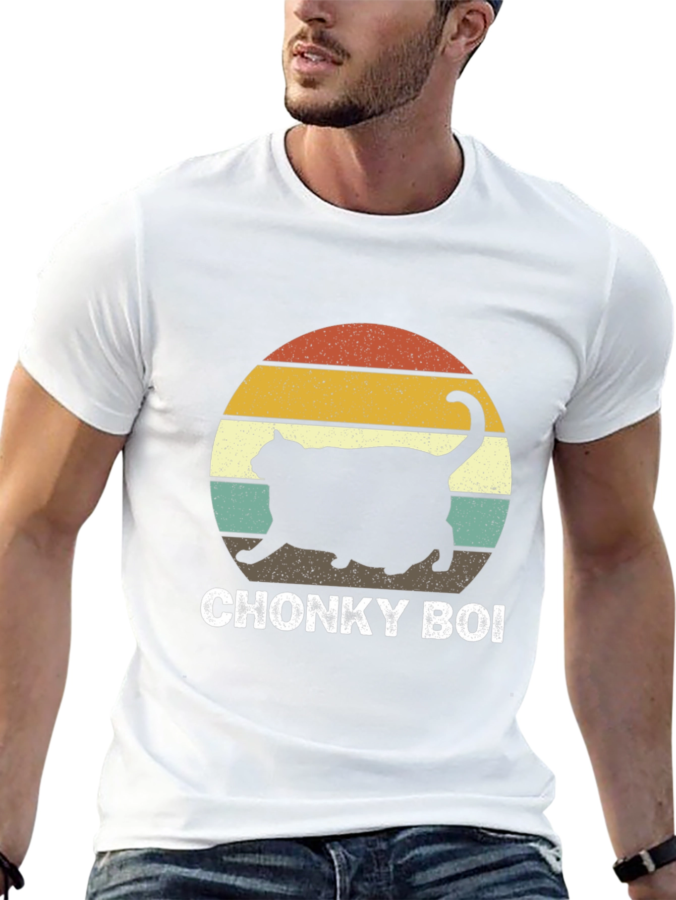 Chonky Boi Cat T-Shirt Retro Sunset