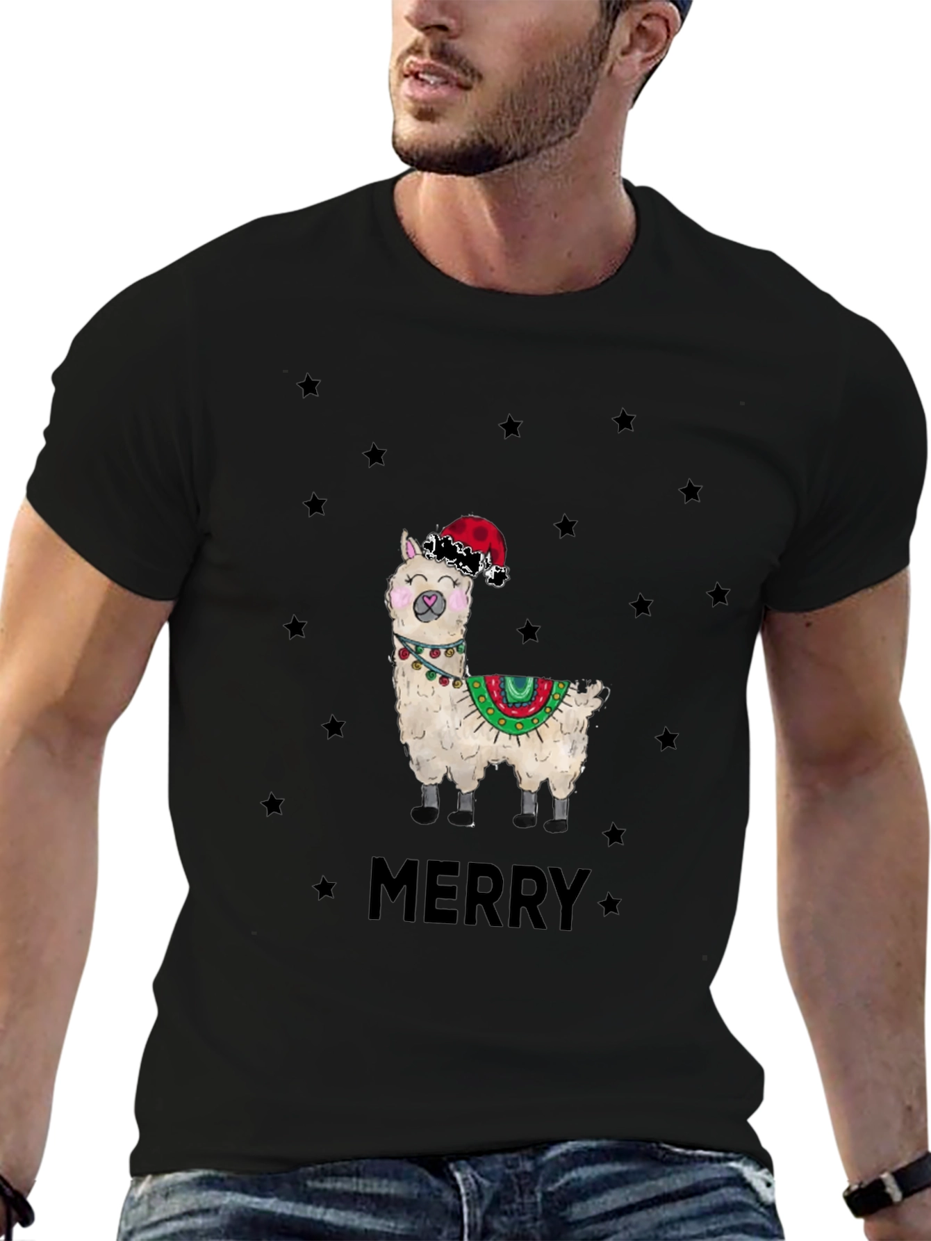 Festive Llama Graphic Tee - Christmas Holiday Apparel