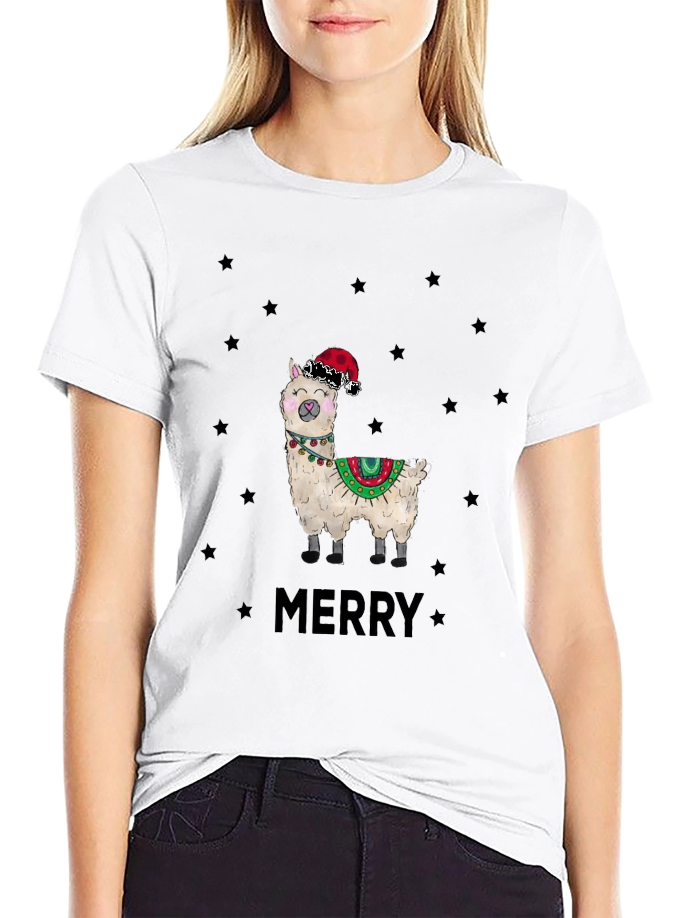 Festive Llama Graphic Tee - Christmas Holiday Apparel