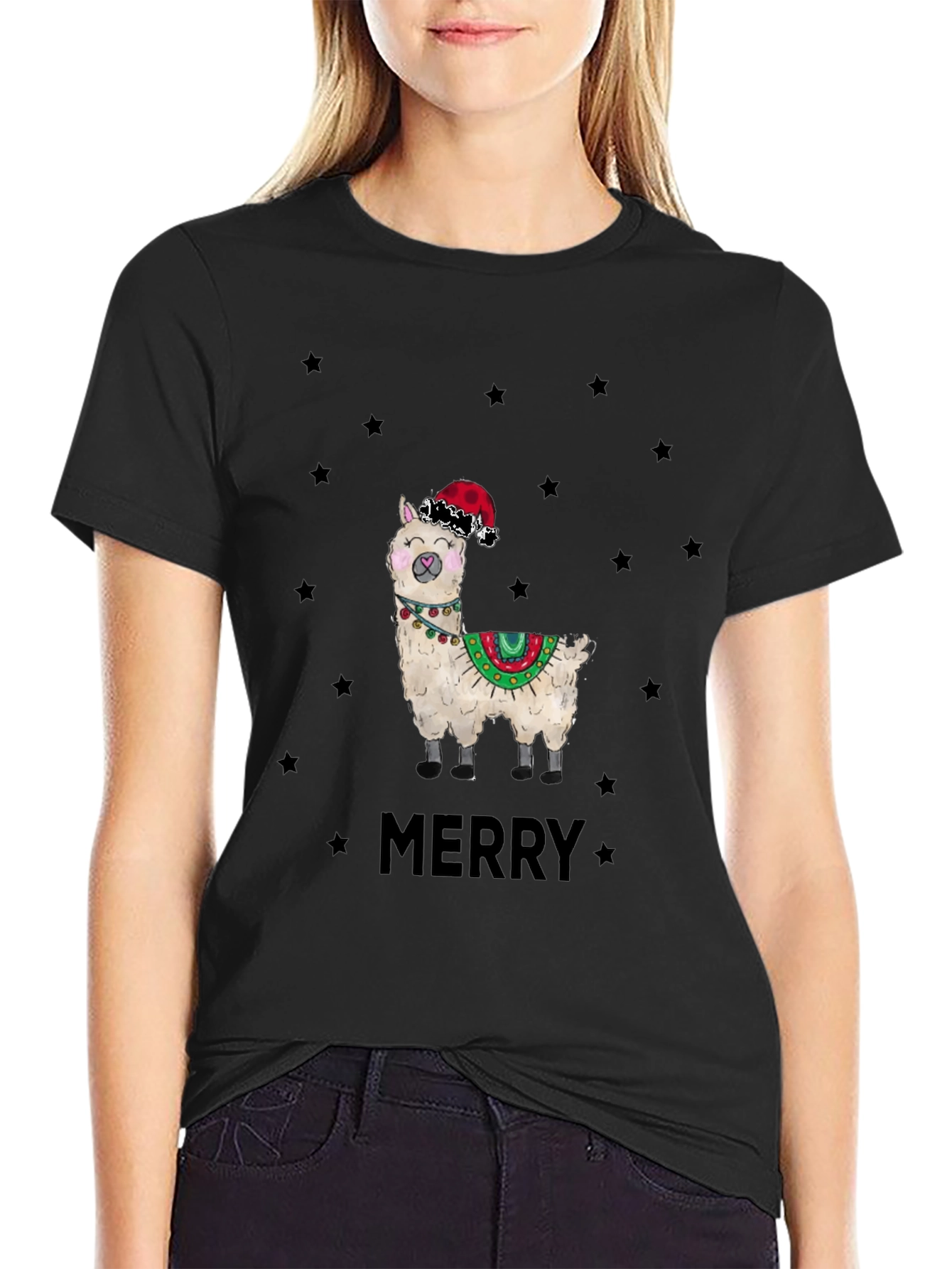 Festive Llama Graphic Tee - Christmas Holiday Apparel