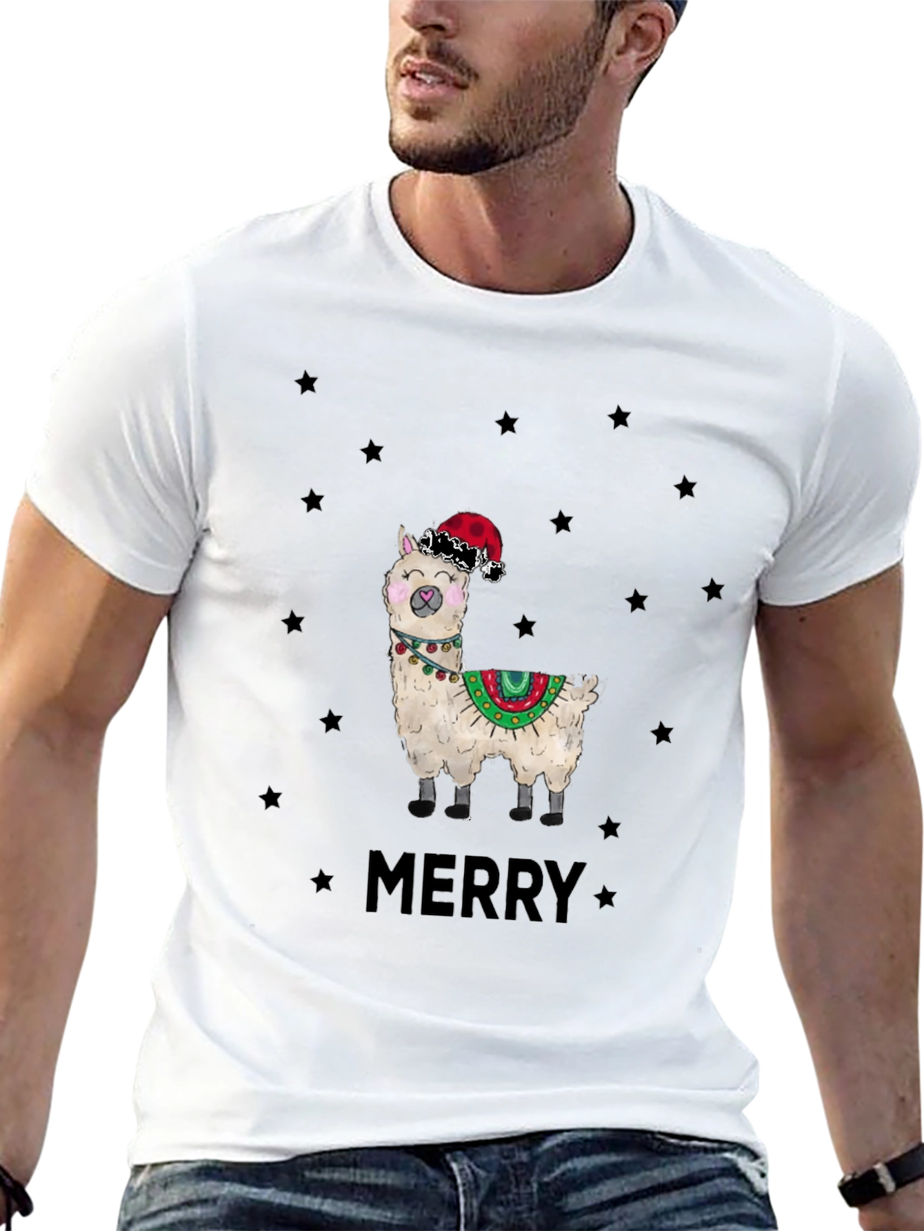 Festive Llama Graphic Tee - Christmas Holiday Apparel