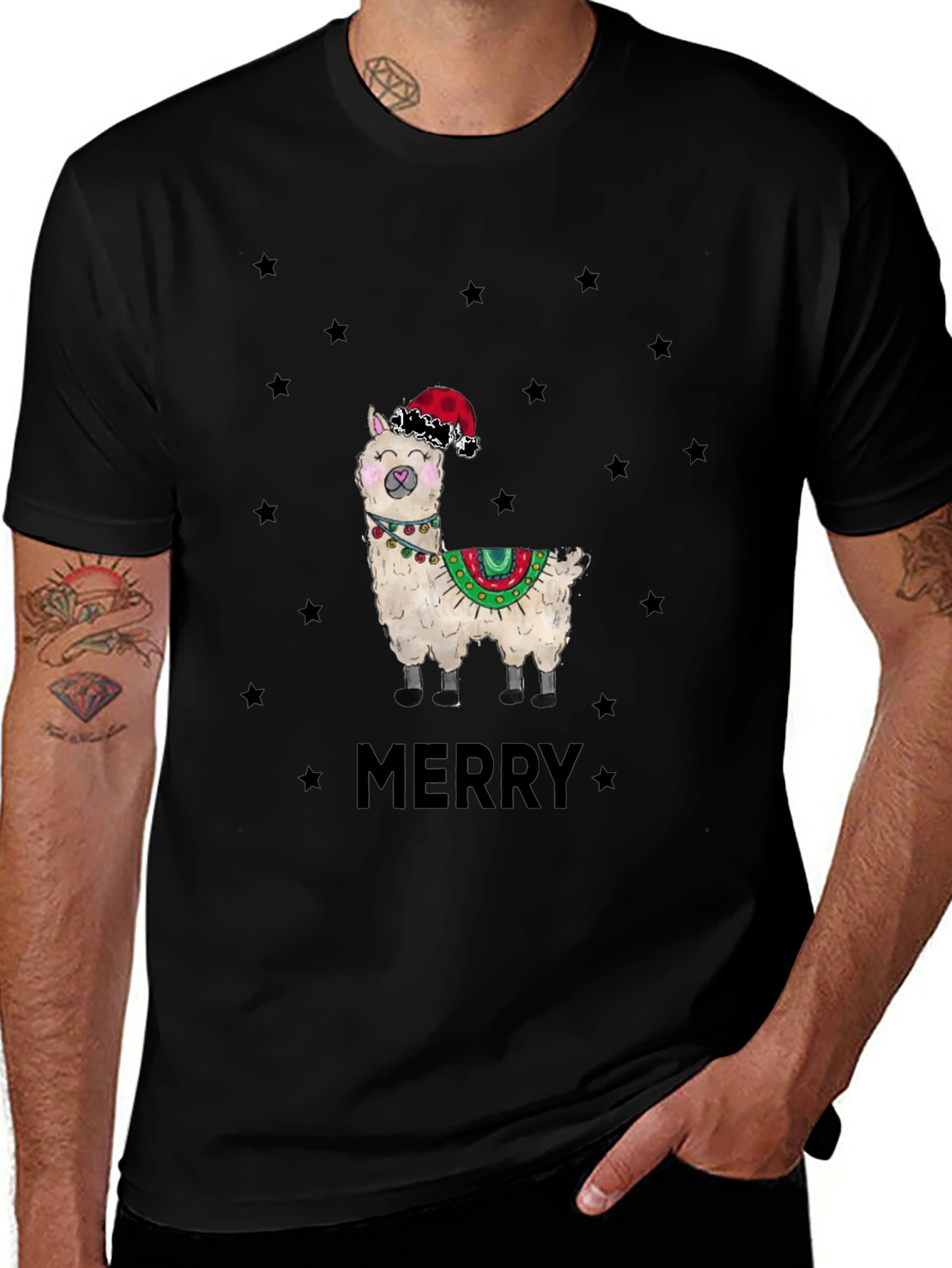 Festive Llama Graphic Tee - Christmas Holiday Apparel