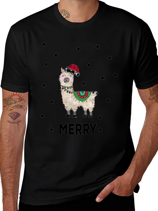 Festive Llama Graphic Tee - Christmas Holiday Apparel
