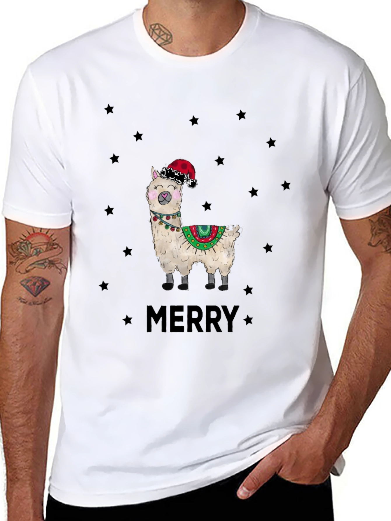 Festive Llama Graphic Tee - Christmas Holiday Apparel