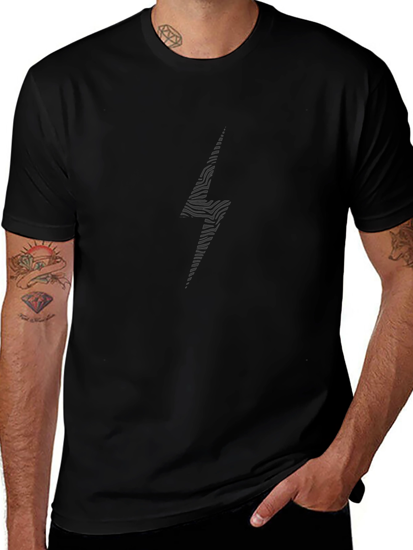 Zebra Lightning Bolt Black T-Shirt