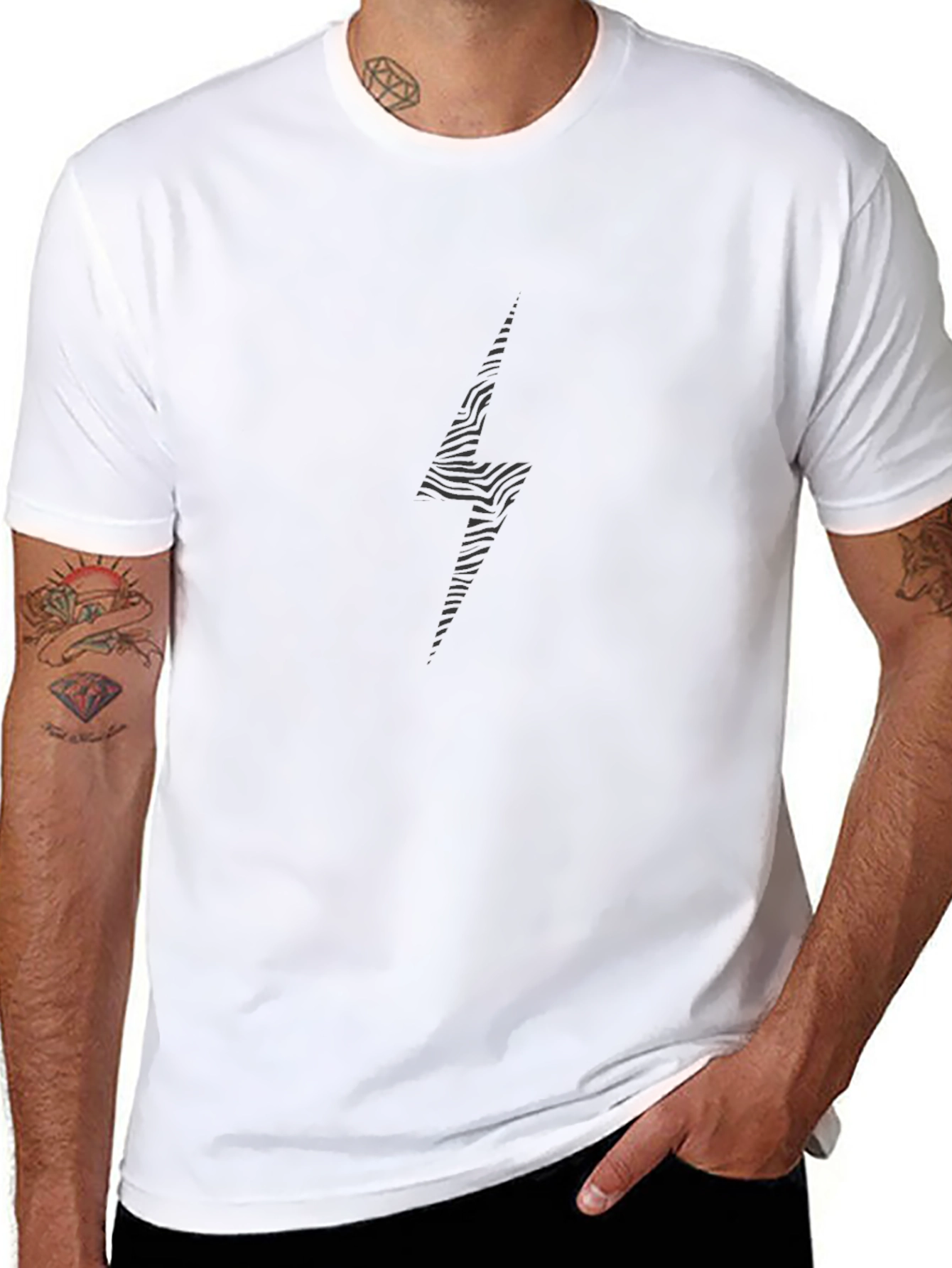 Zebra Lightning Bolt Black T-Shirt
